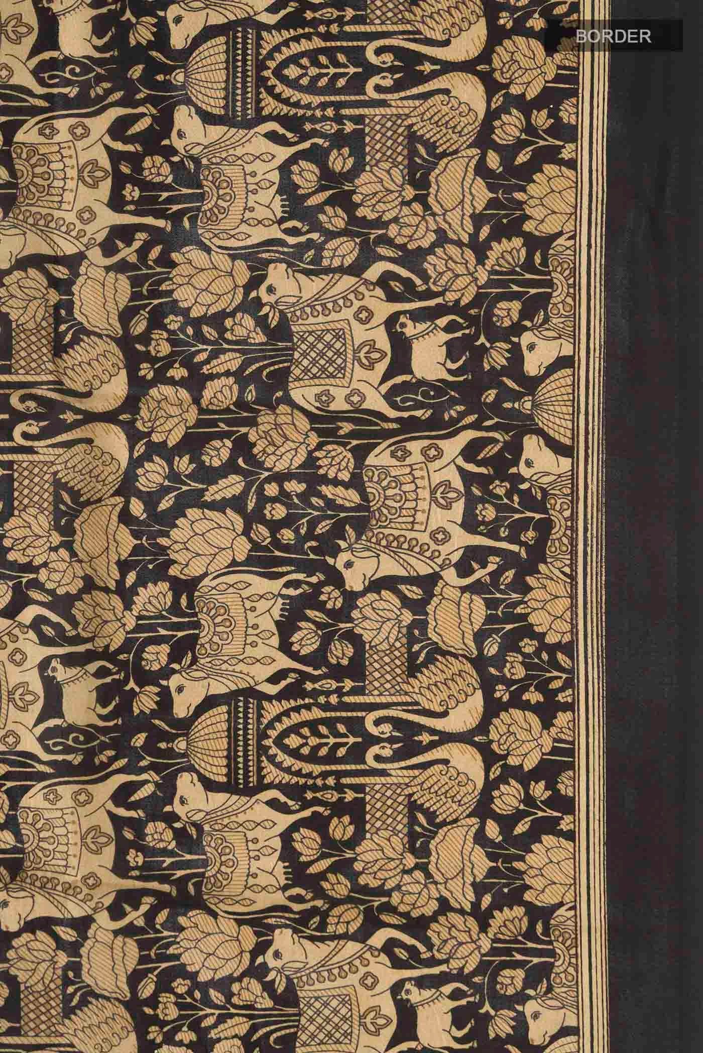 Black Printed Silk Saree - Image 3