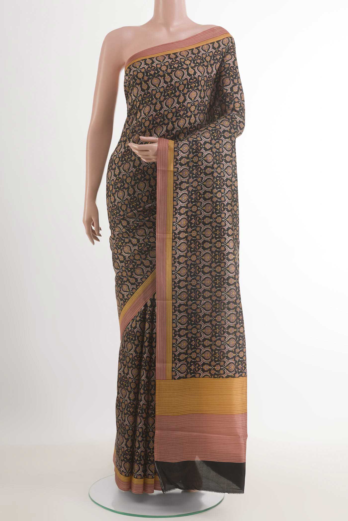 Black Printed Silk Saree