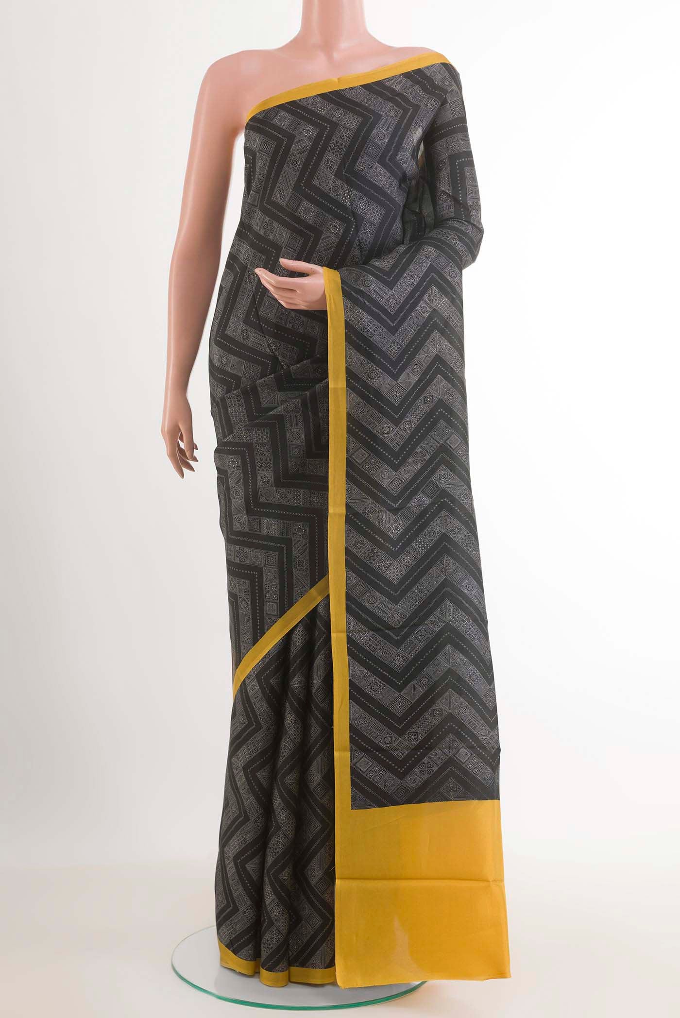 Black Printed Silk Saree