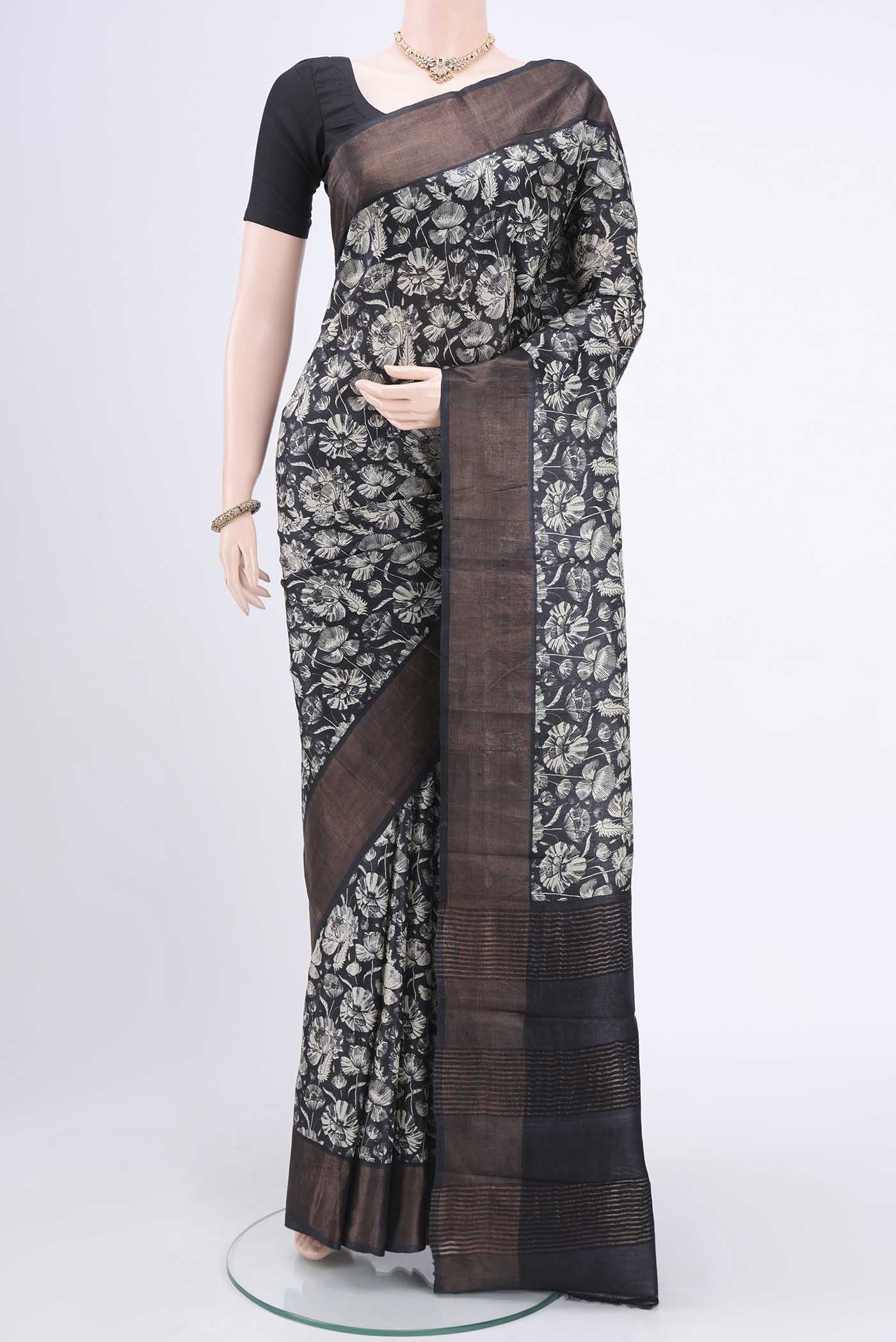 Black Printed Silk Saree