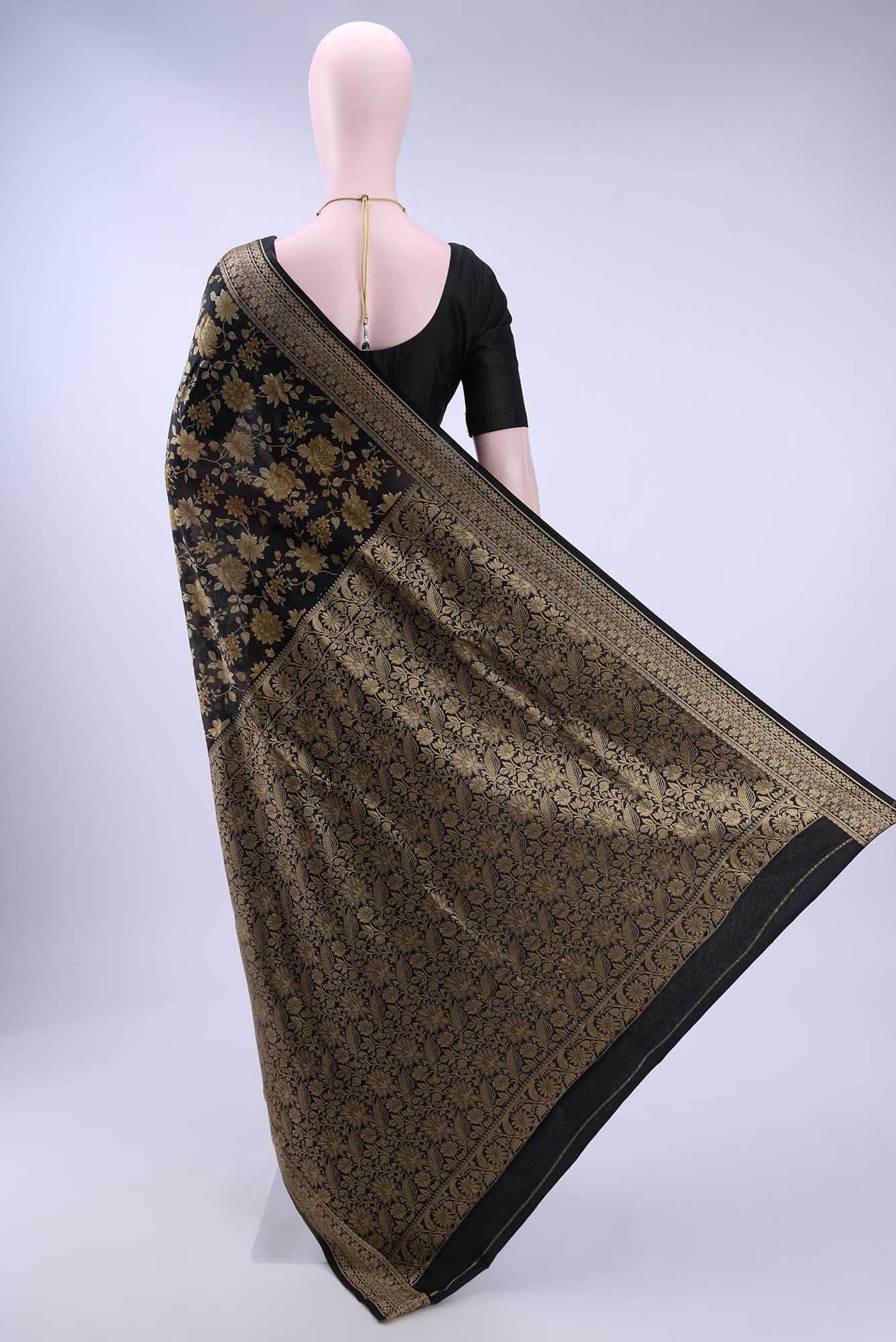 Black Printed Silk Saree - Image 2