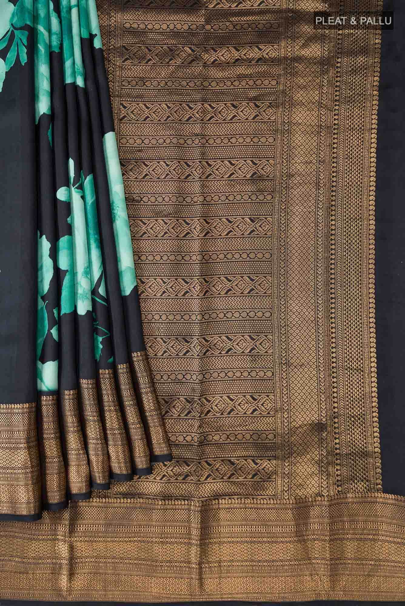 Black Printed Silk Saree - Image 2
