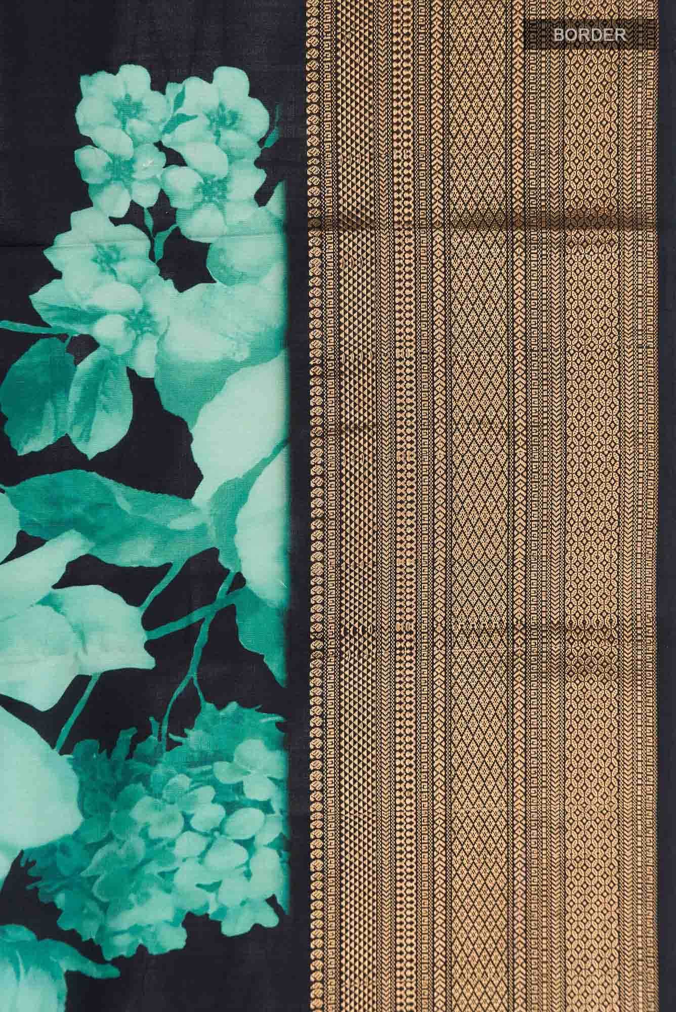 Black Printed Silk Saree - Image 5