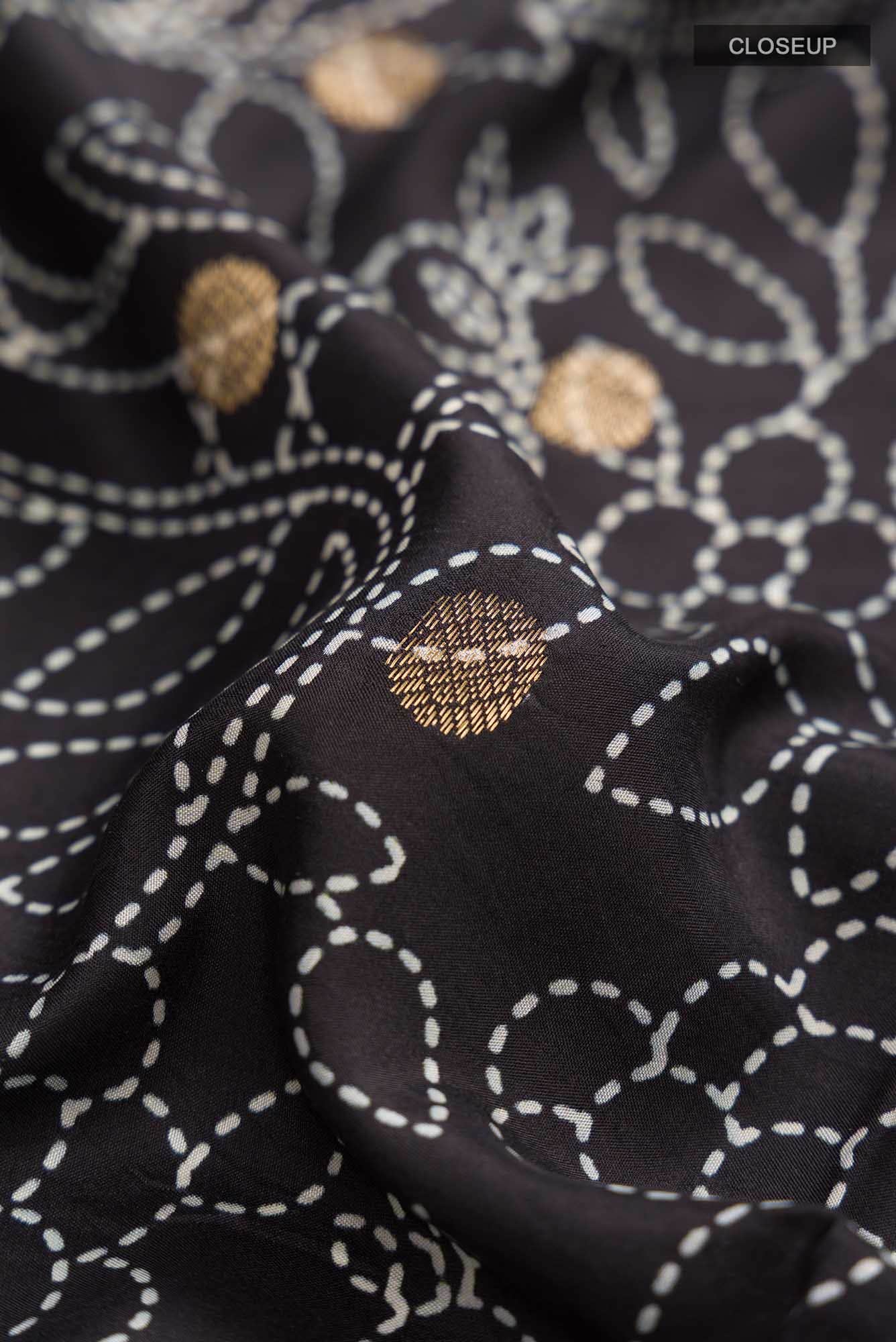 Black Printed Silk Saree - Image 3