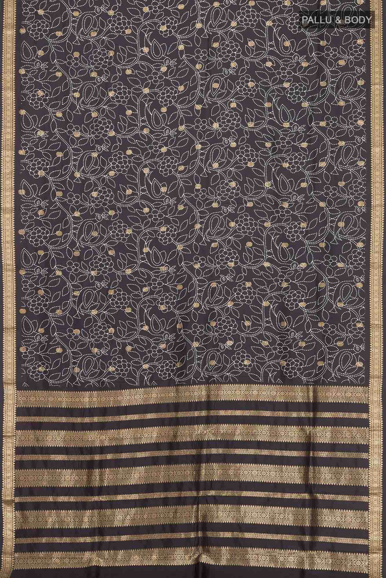 Black Printed Silk Saree - Image 4