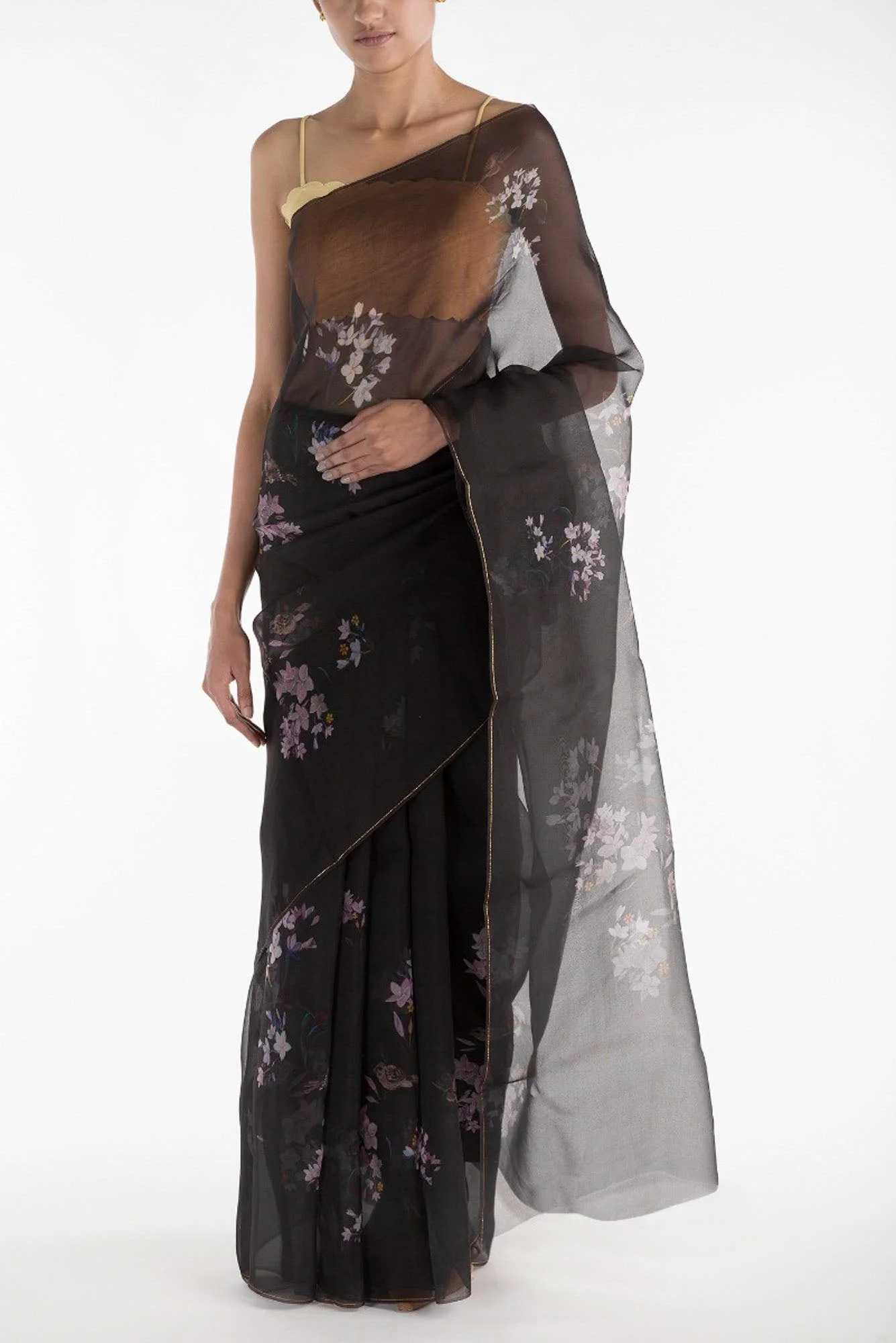 The Sparrows Black Pure Organza Silk Saree - Image 2