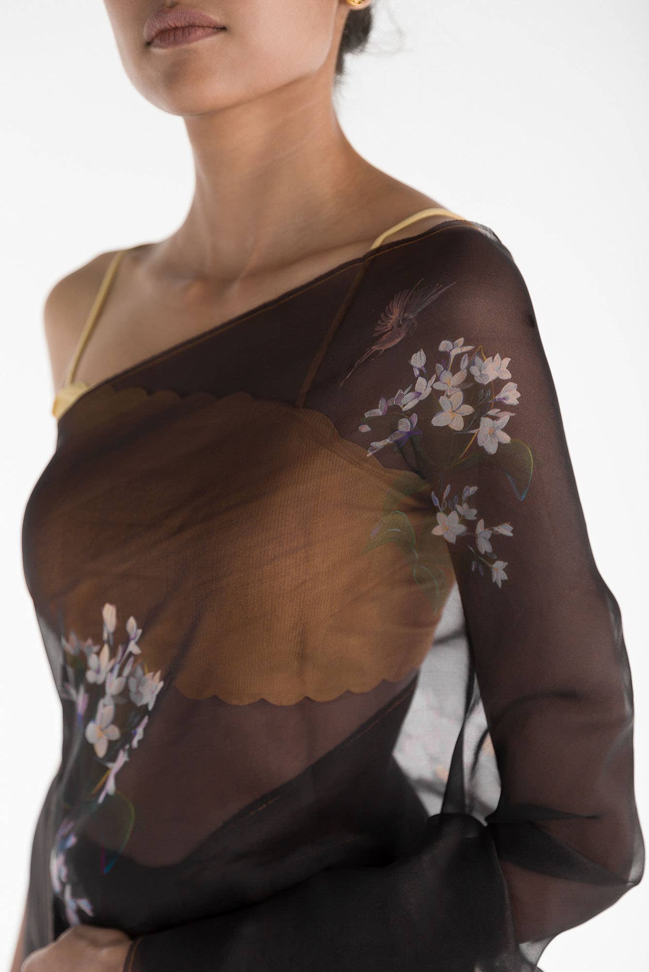 The Sparrows Black Pure Organza Silk Saree - Image 3