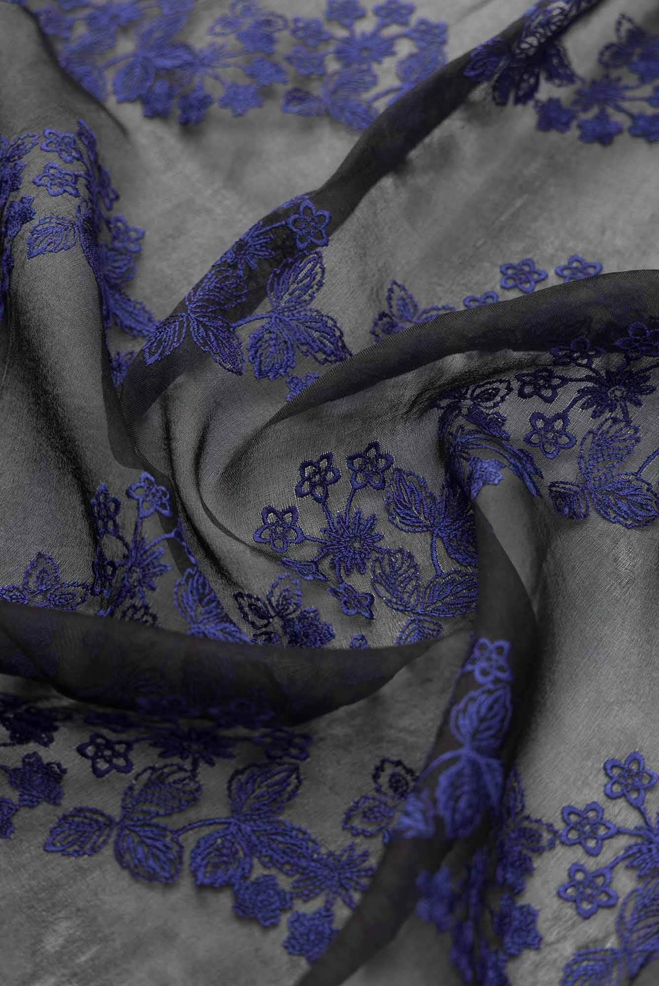 Bella Black floral design saree from Embroidered Romance Collection by Nalli - Image 6