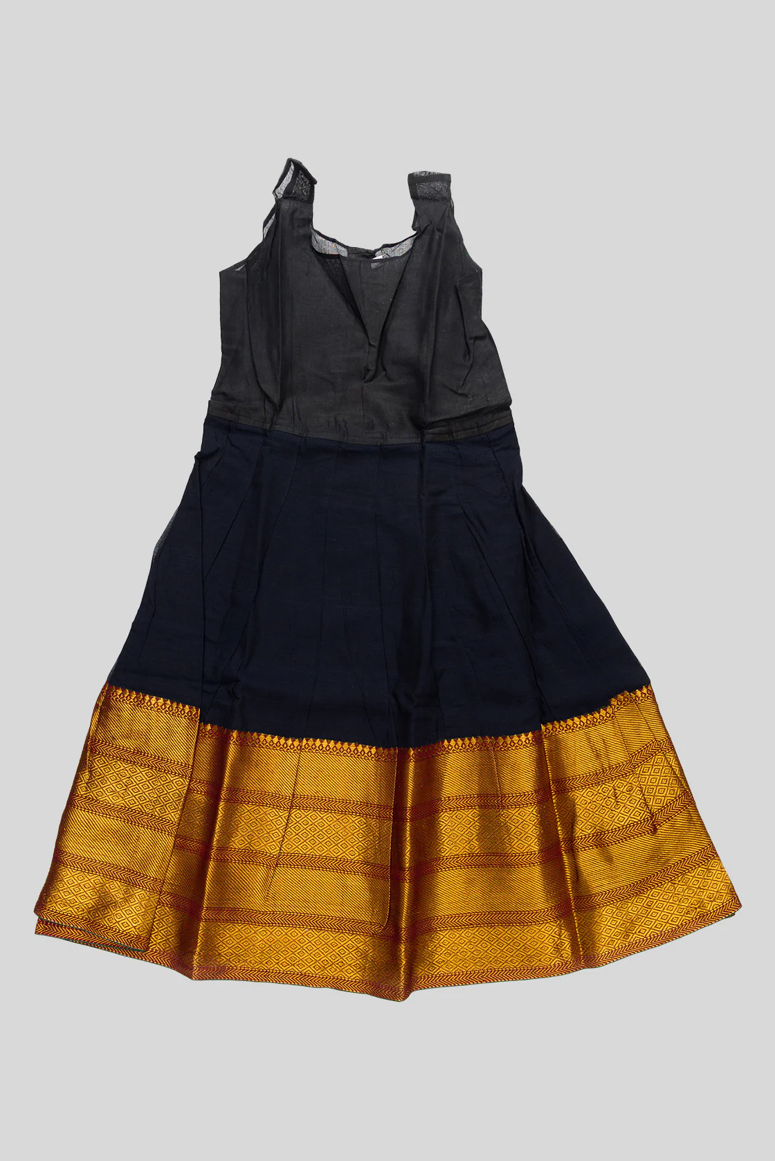 Black Readymade Cotton Pavadai Set  | Lehanga & Blouse - Image 5