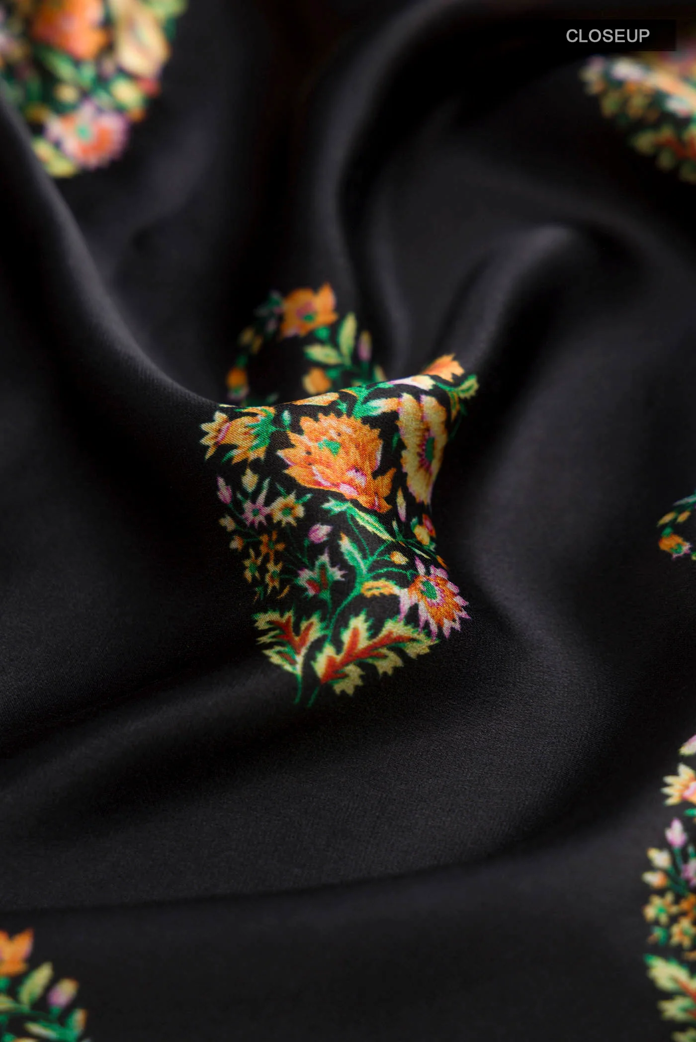 Black Satin Crepe Saree - Image 2