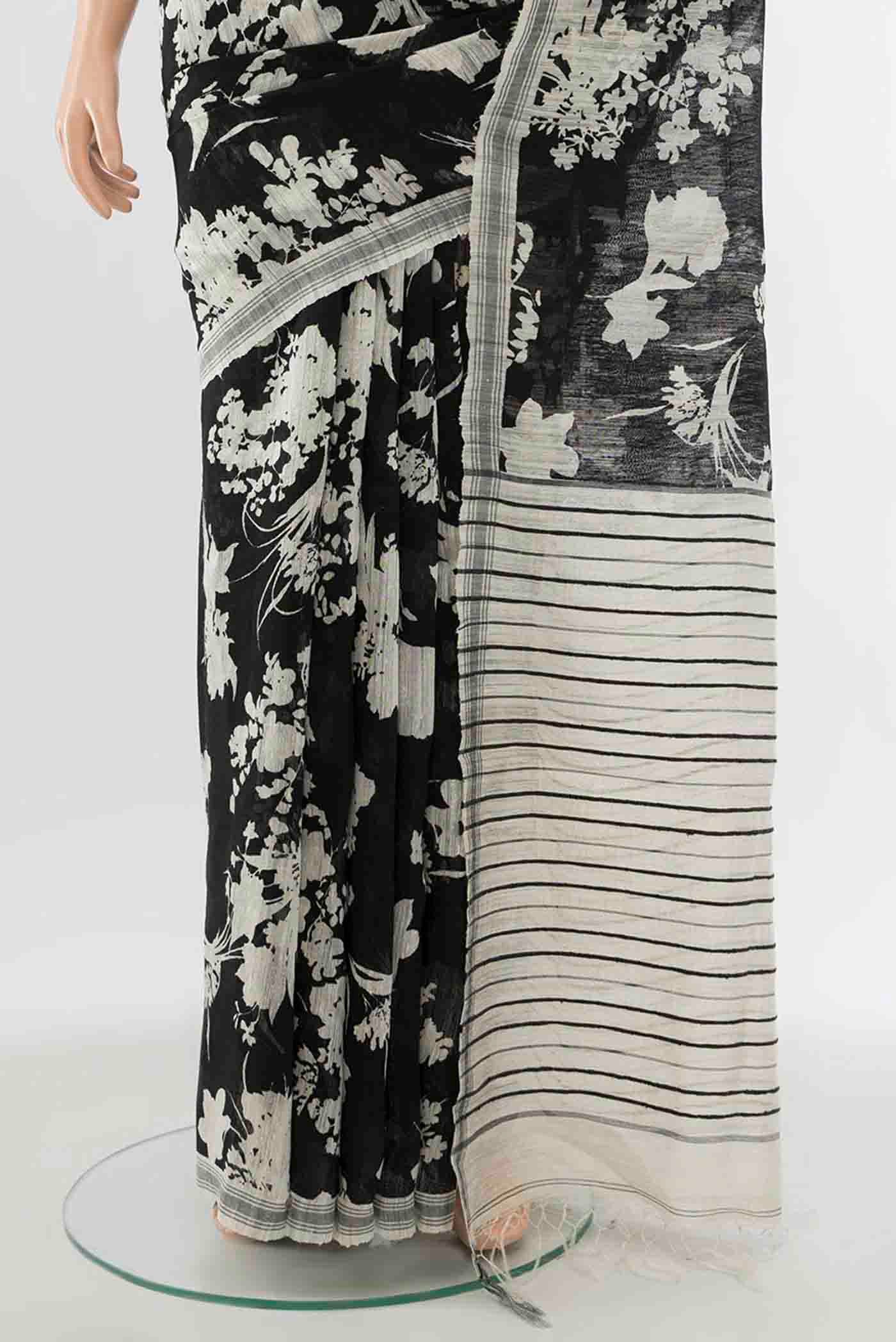 Black Bhagalpuri Tussar Silk Saree - Image 3