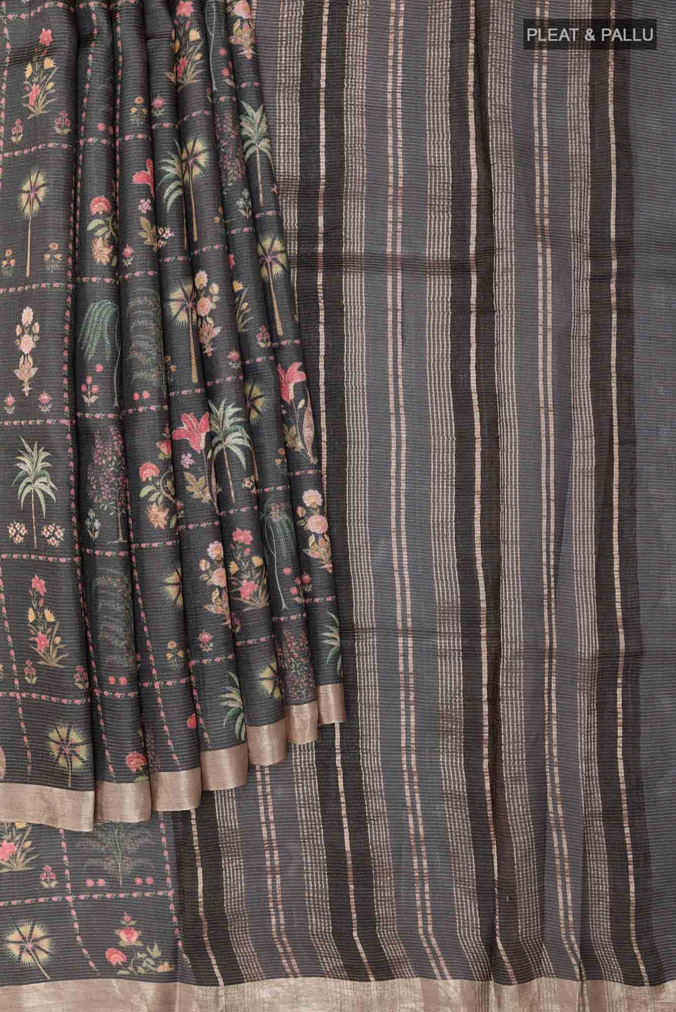 Black Tussar Saree - Image 2