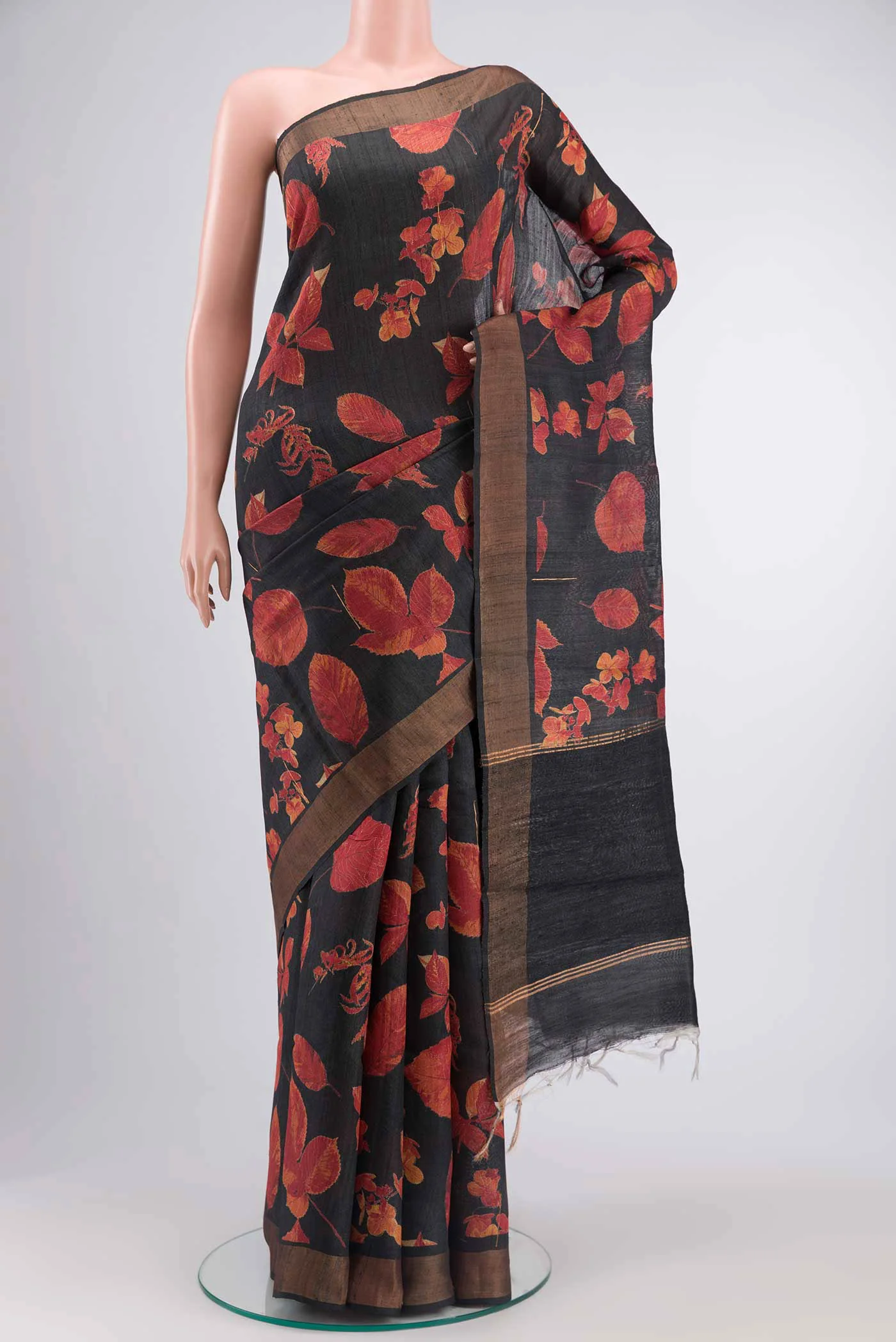 Black Tussar Silk Saree