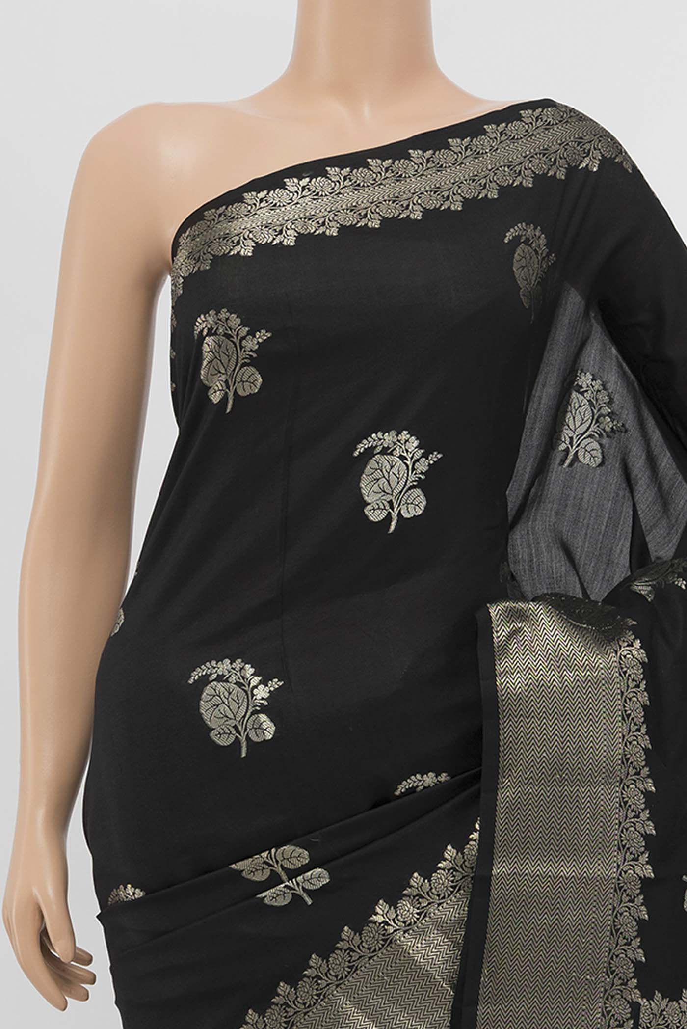 Black Banarasi Raw Silk Saree - Image 2