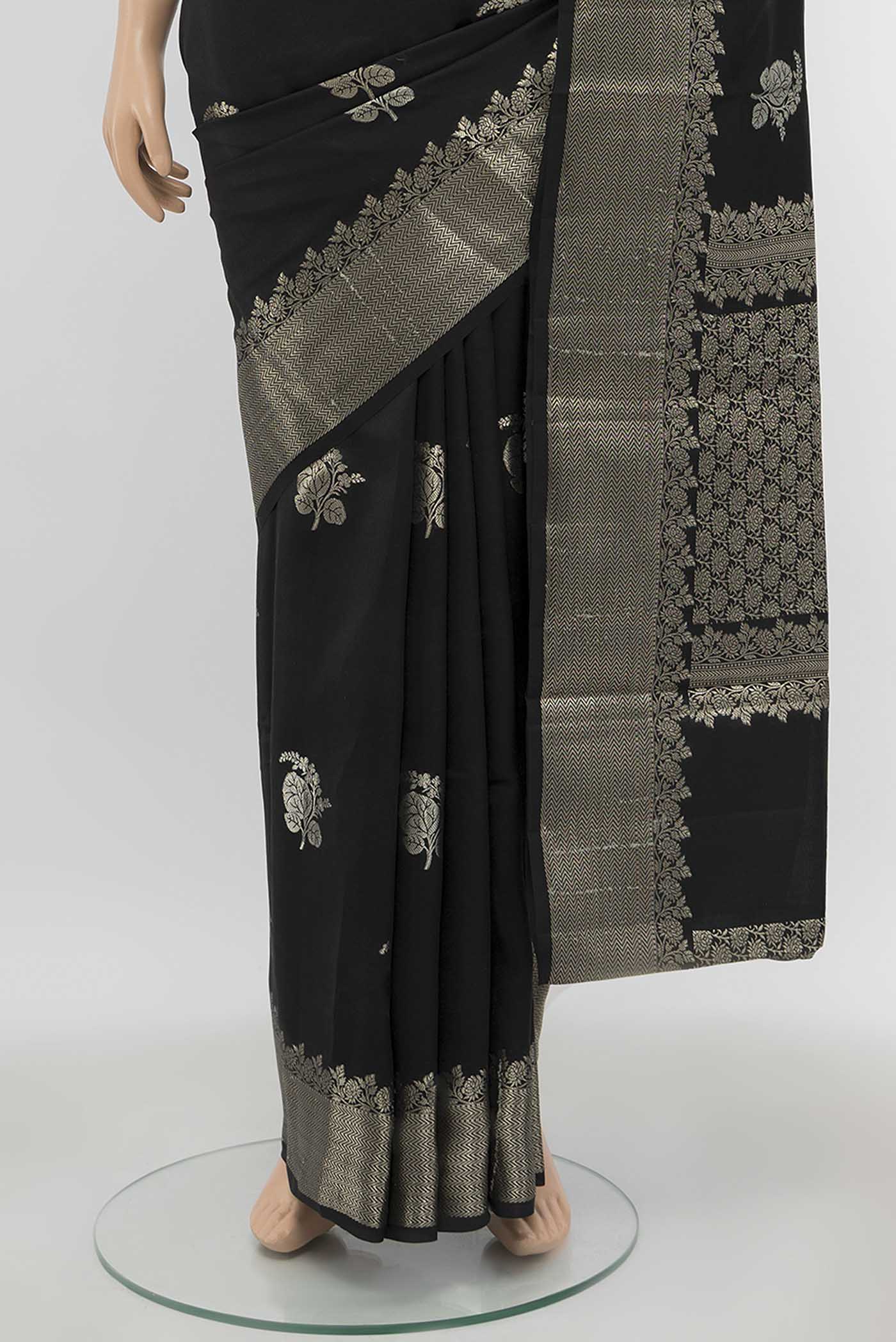 Black Banarasi Raw Silk Saree - Image 3