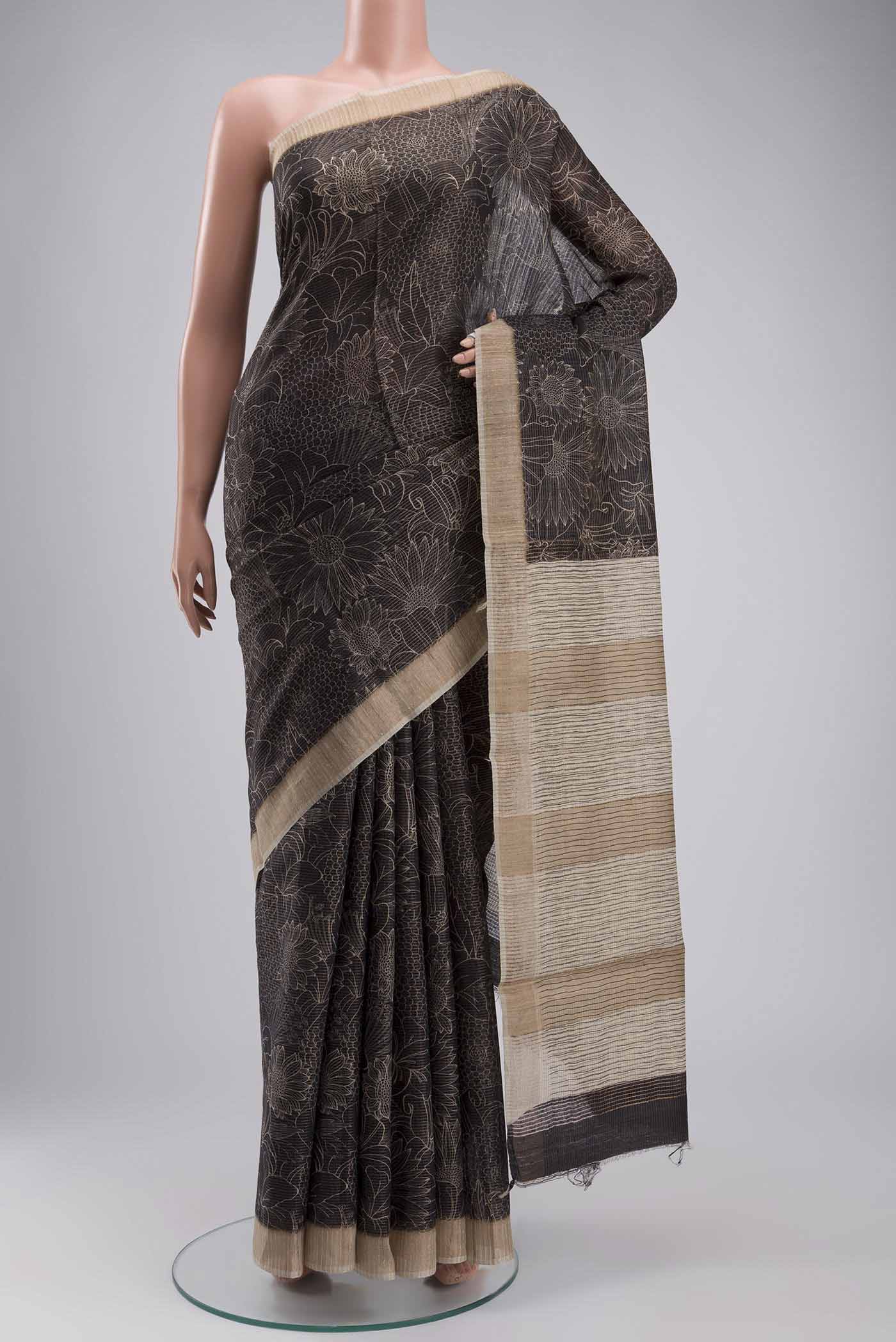 Black Tussar Silk Saree