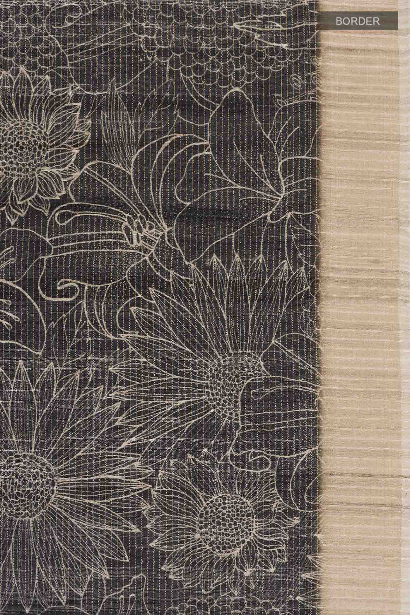 Black Tussar Silk Saree - Image 3