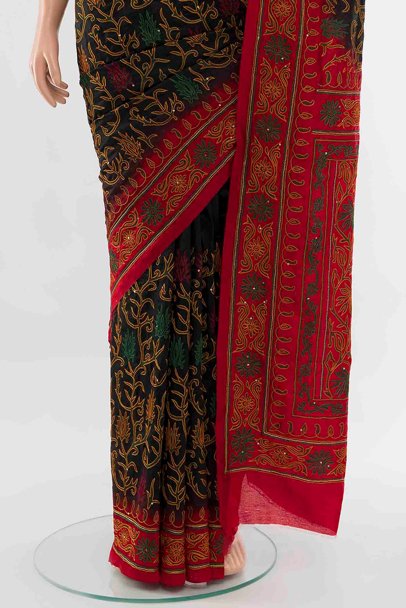 Black Blended Raw Silk Saree - Image 3
