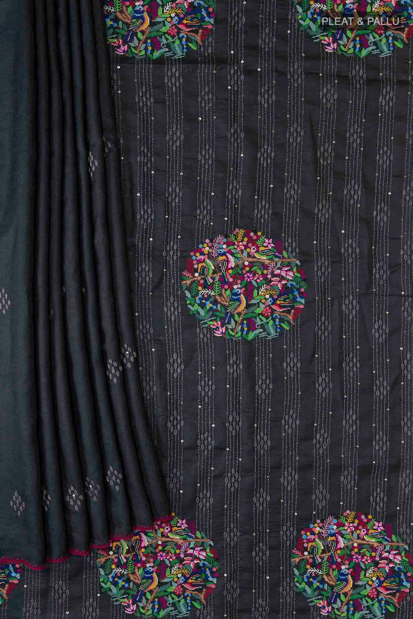 Black Tussar Silk Saree - Image 4