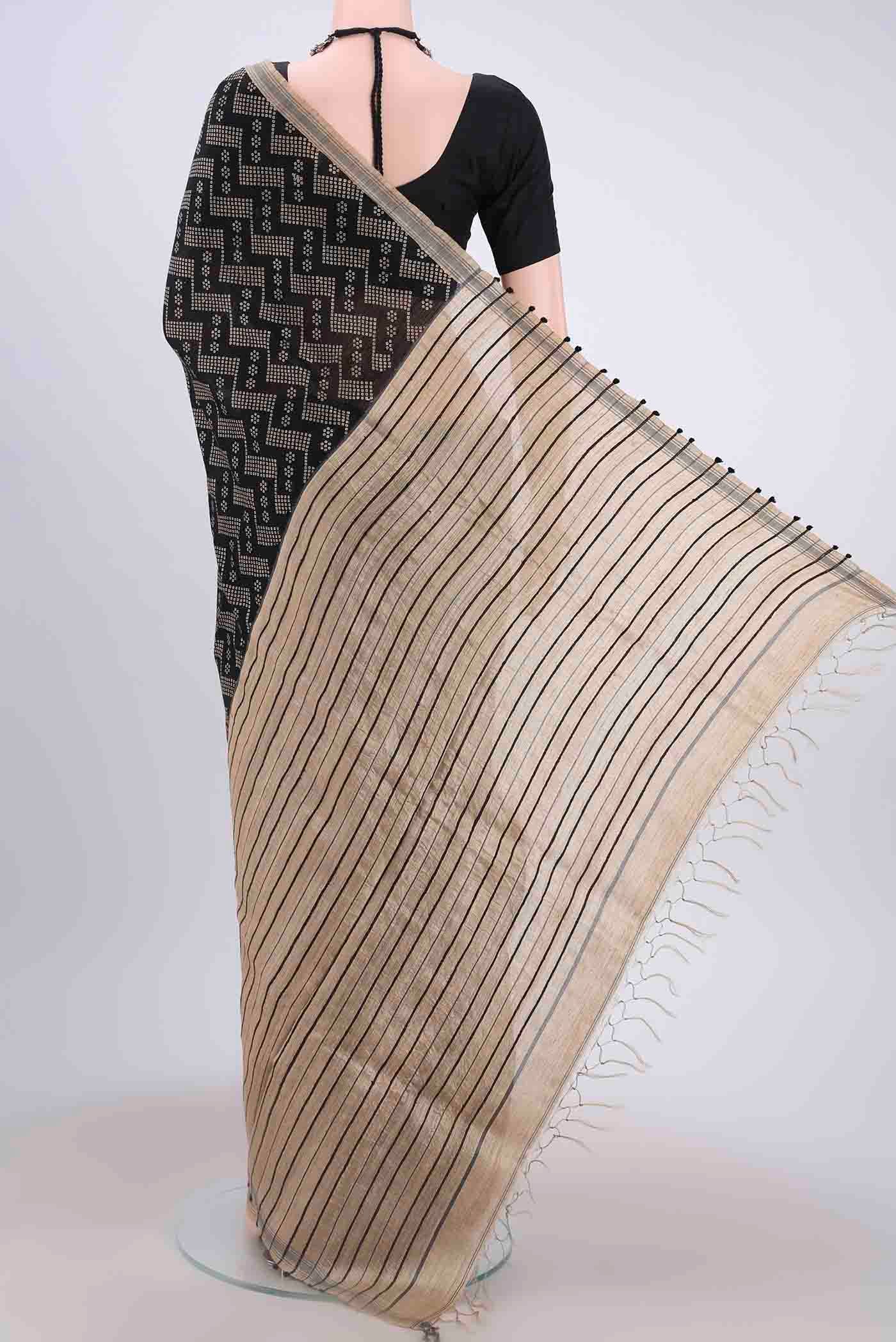 Black Tussar Silk Saree - Image 3