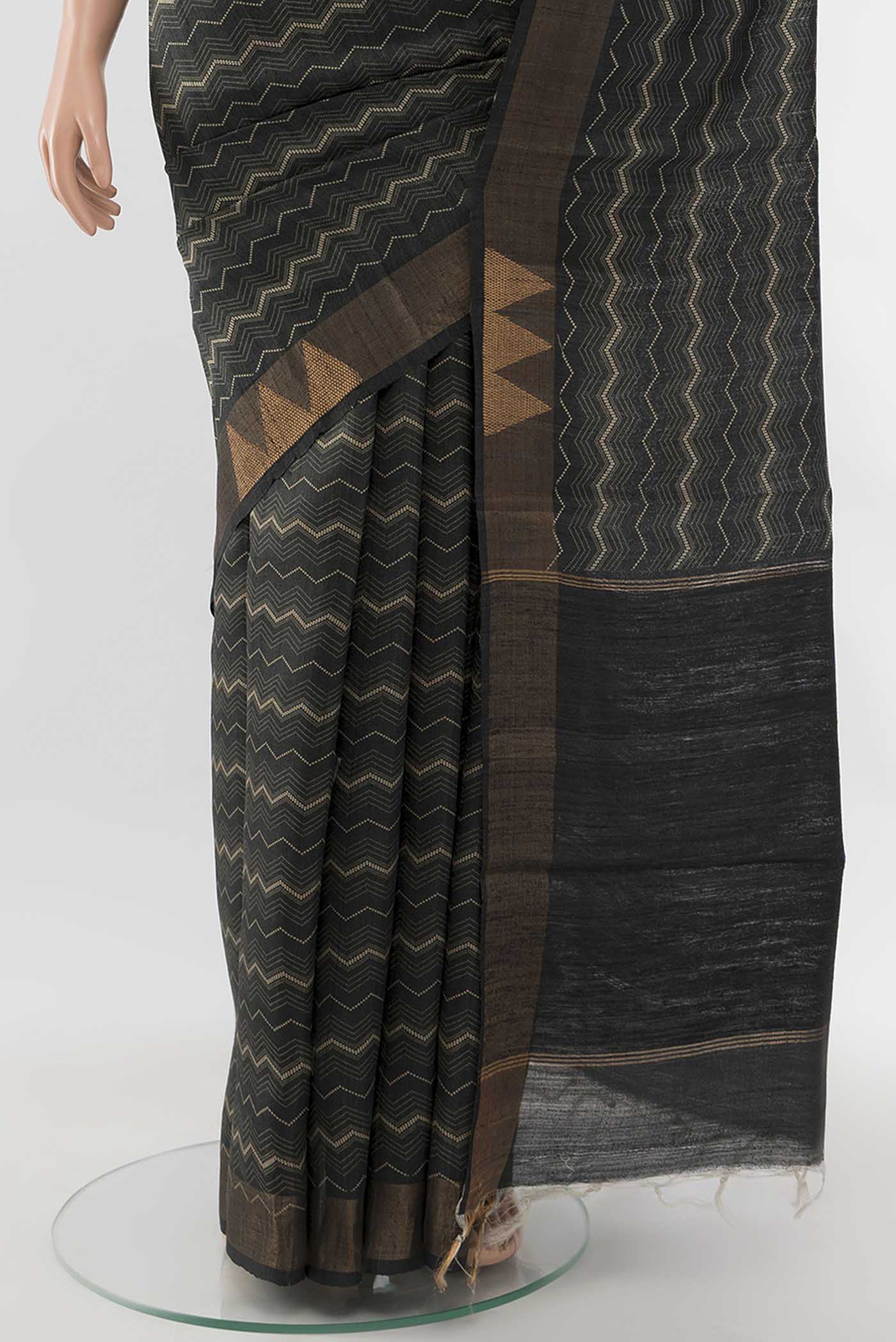 Black Tussar Silk Saree - Image 3