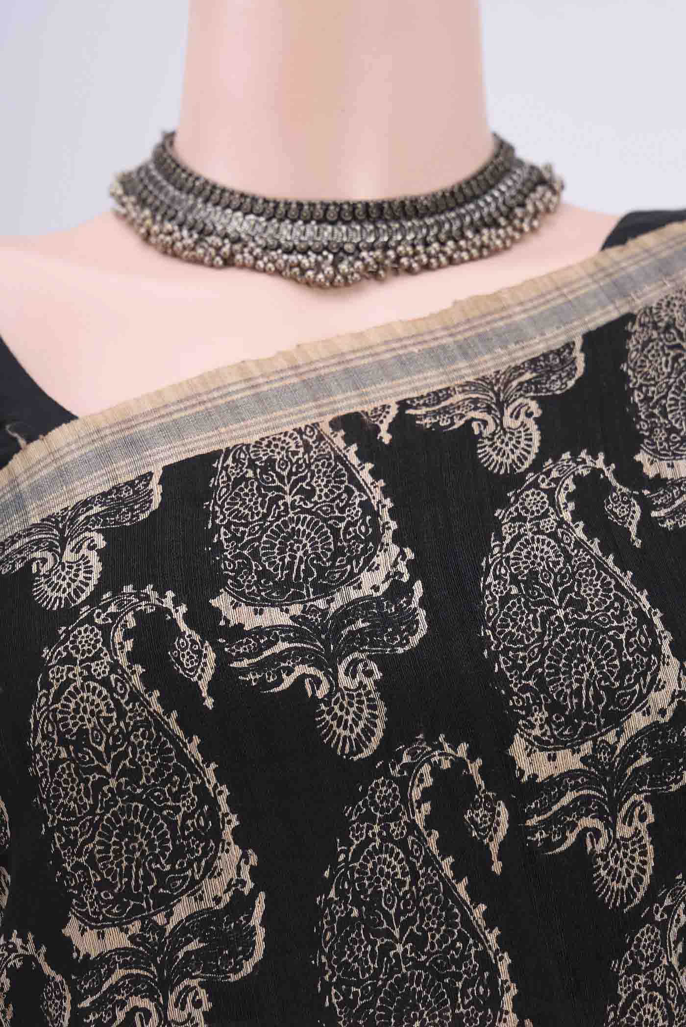 Black Tussar Silk Saree - Image 2