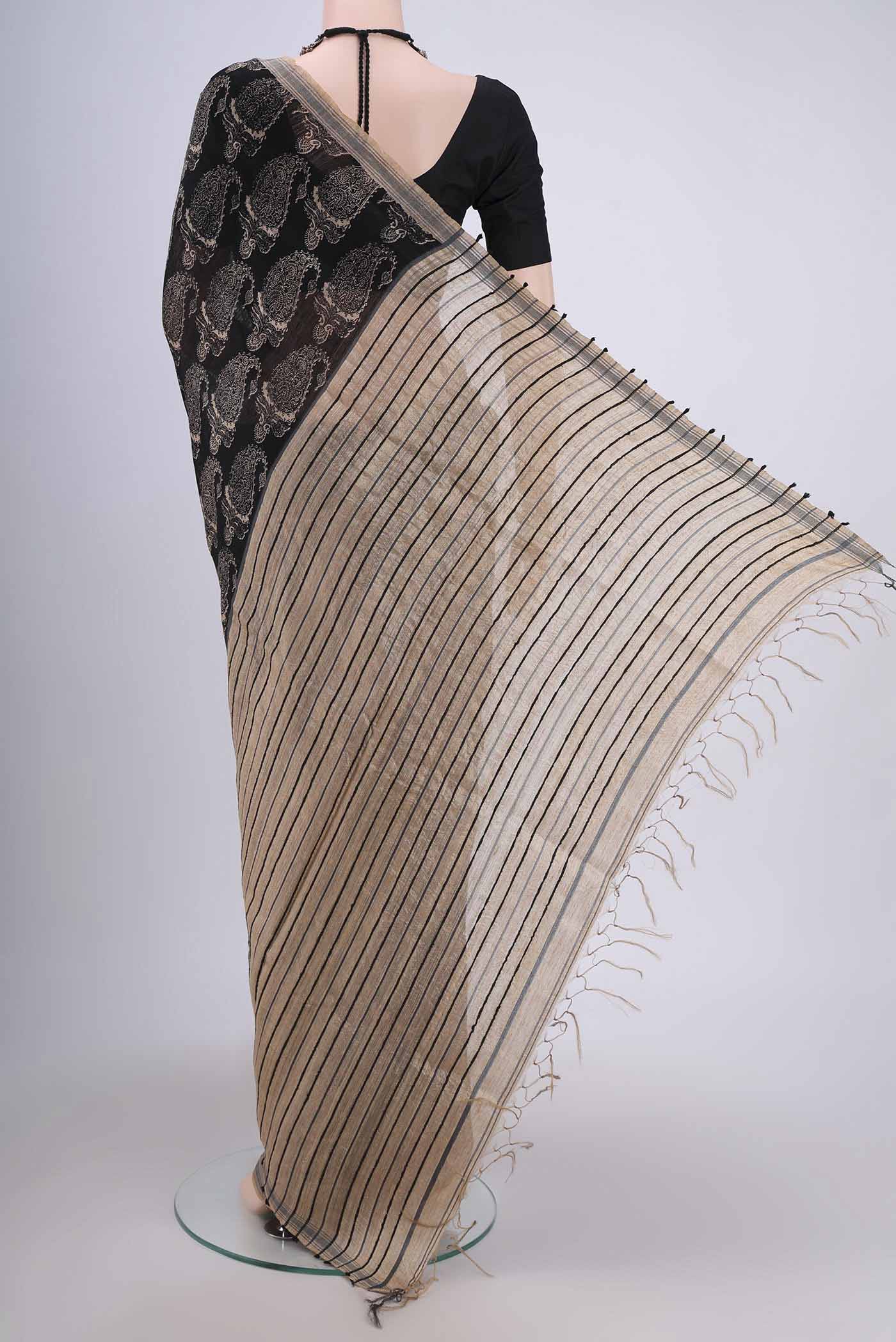 Black Tussar Silk Saree - Image 3