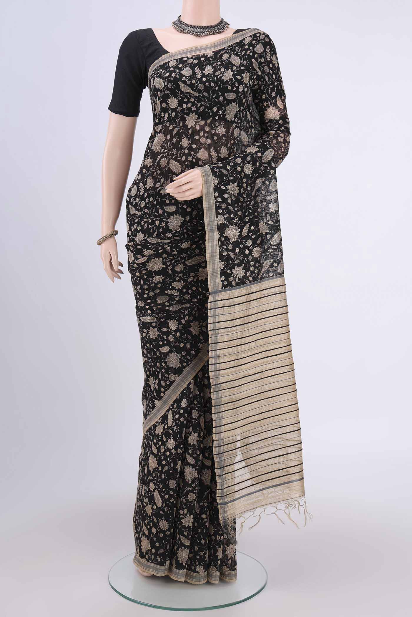 Black Tussar Silk Saree