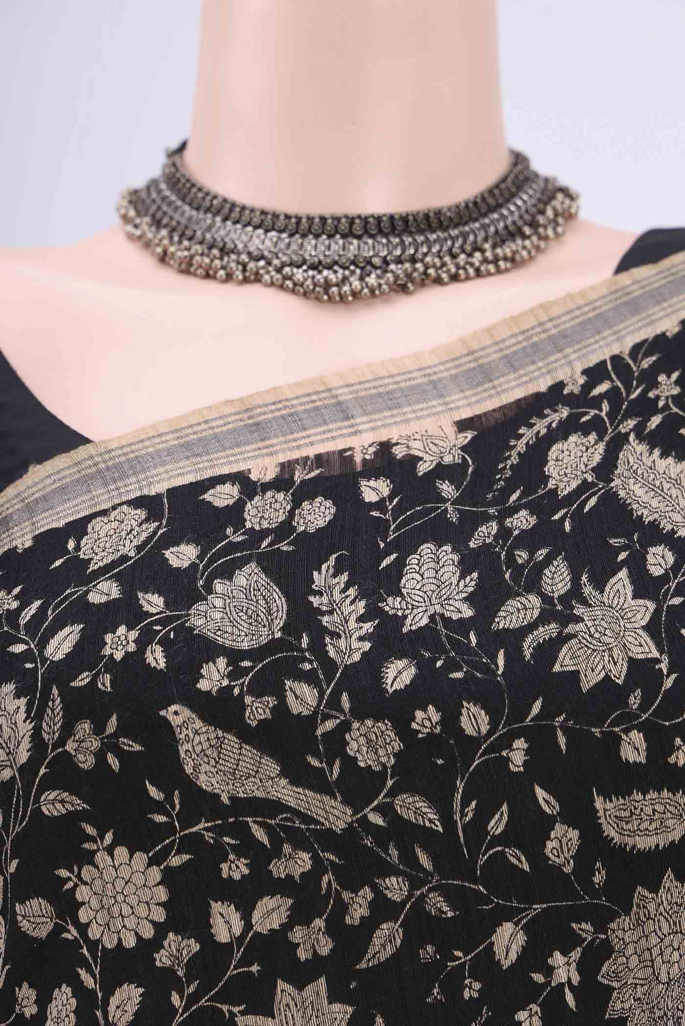 Black Tussar Silk Saree - Image 2