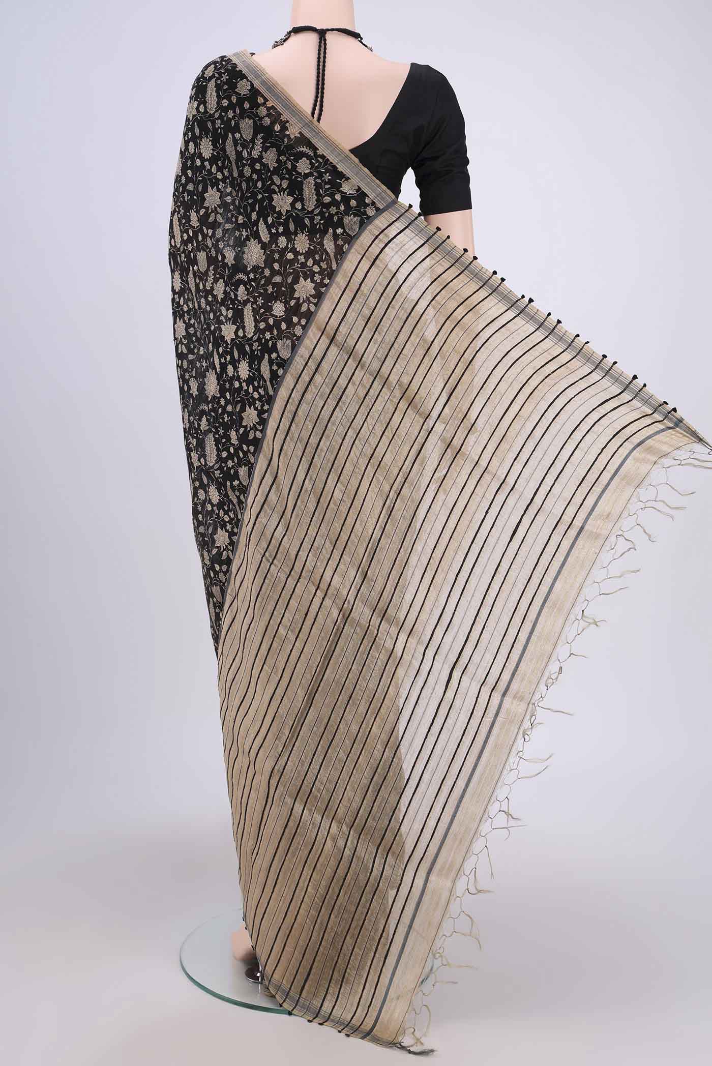 Black Tussar Silk Saree - Image 3