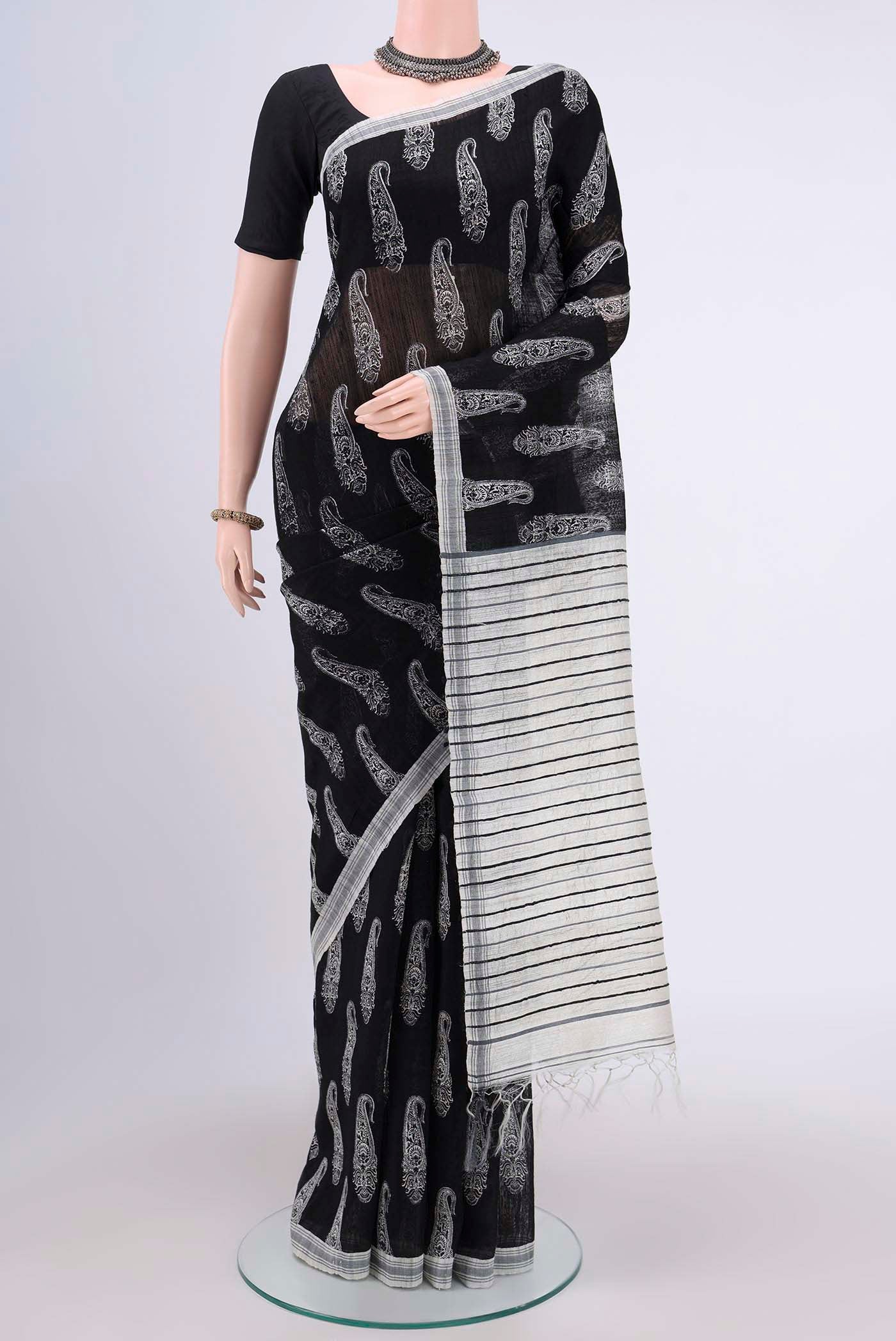 Black Tussar Silk Saree