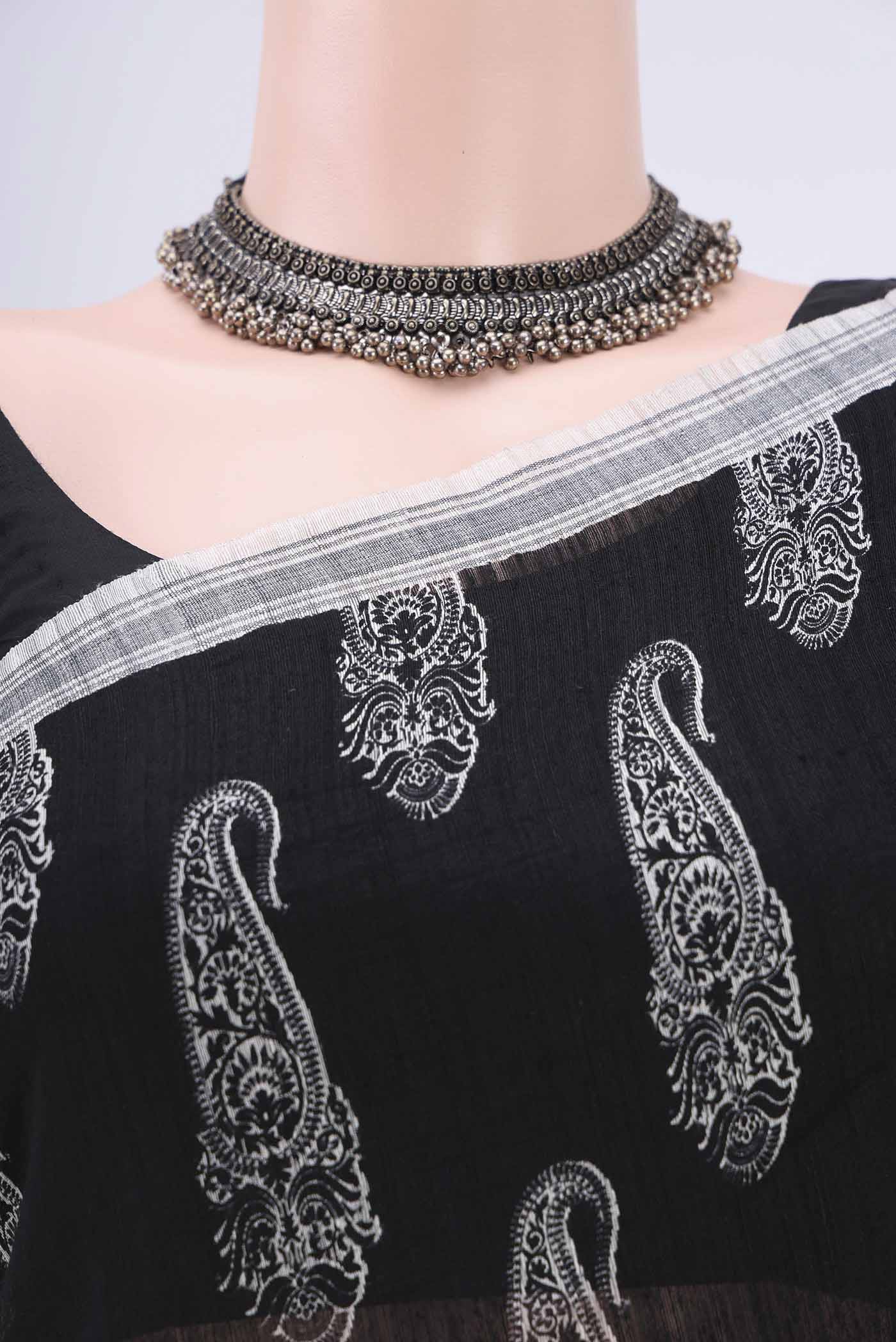 Black Tussar Silk Saree - Image 2