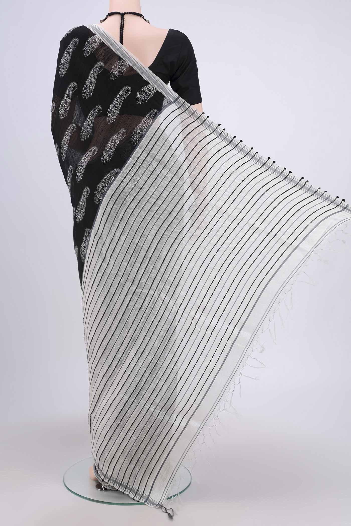 Black Tussar Silk Saree - Image 3