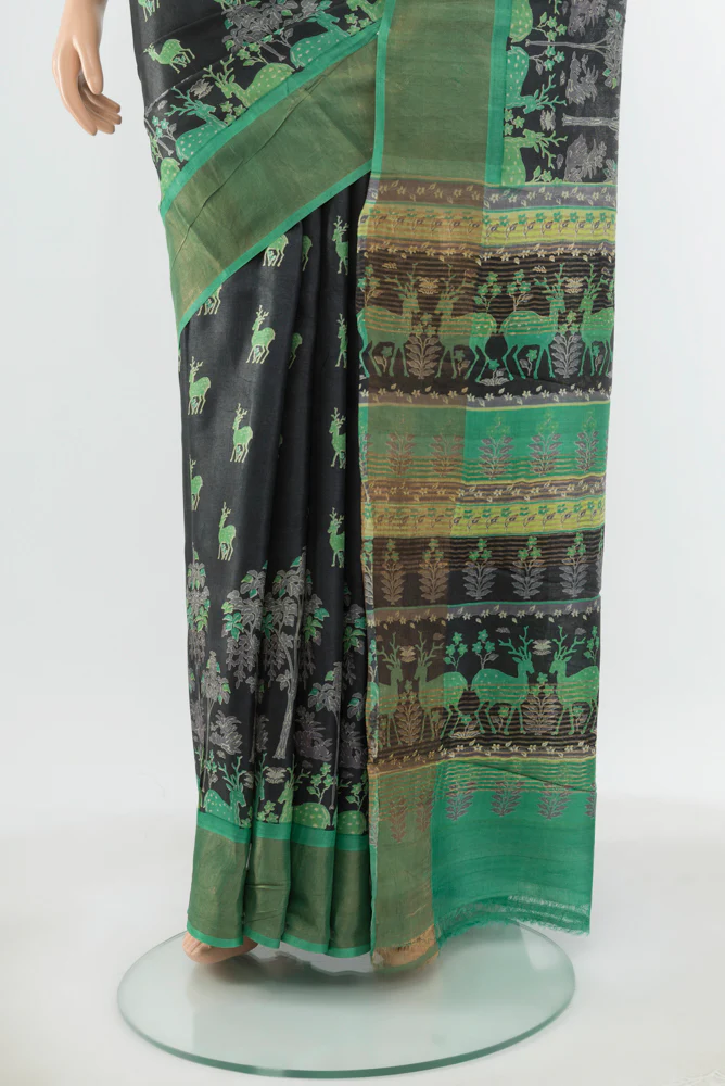 Black Tussar Silk Saree - Image 2