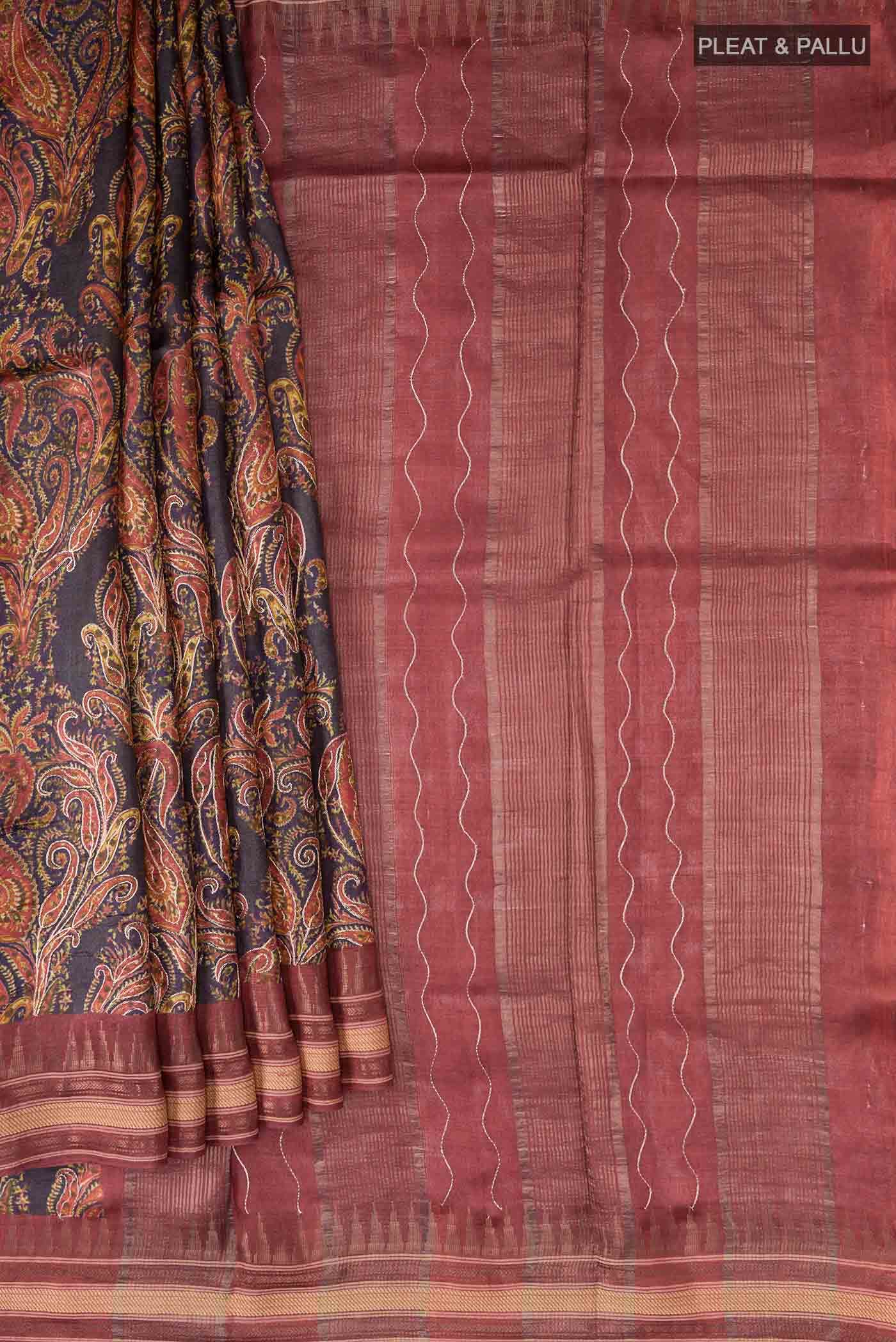 Black Tussar Silk Saree - Image 2