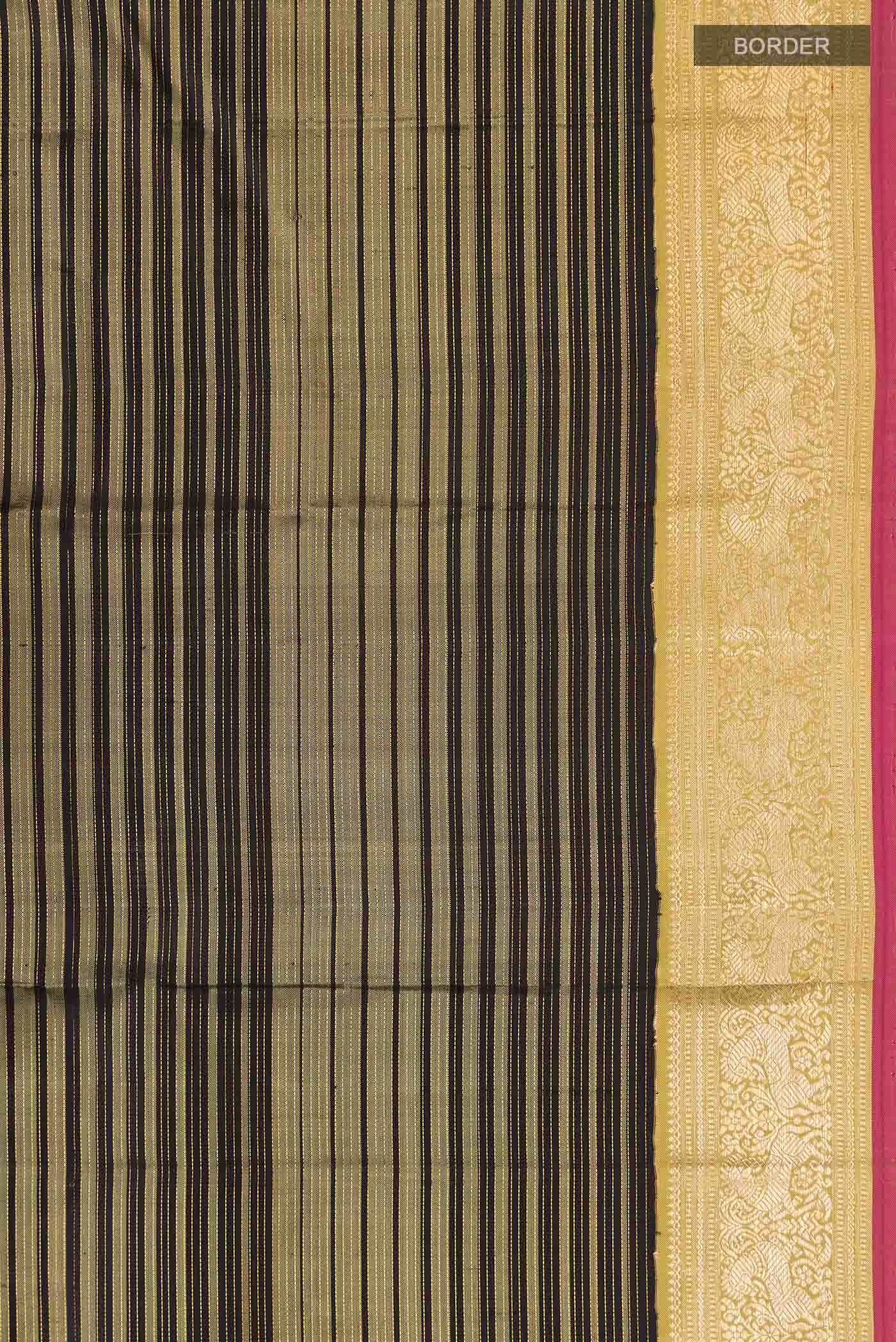 Pure Silk Pure Zari Black With Green Dual Tone Kanchipuram Saree - Image 6
