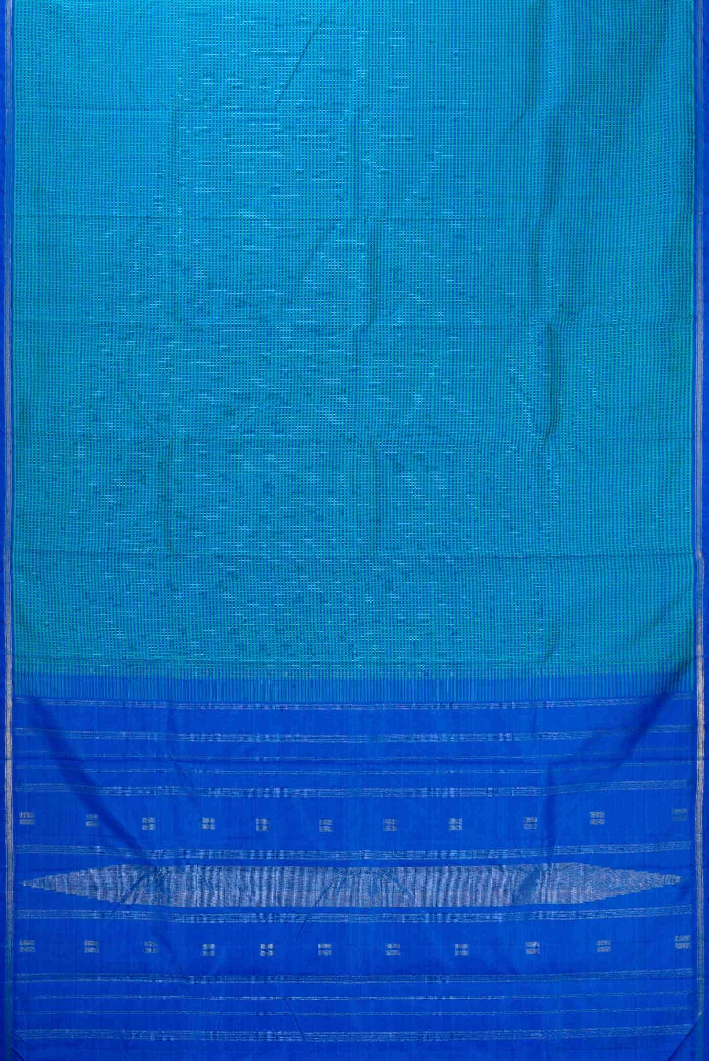 Pure Silk Pure Zari Blue and Sky Blue Dual Tone Kanchipuram Saree - Image 4