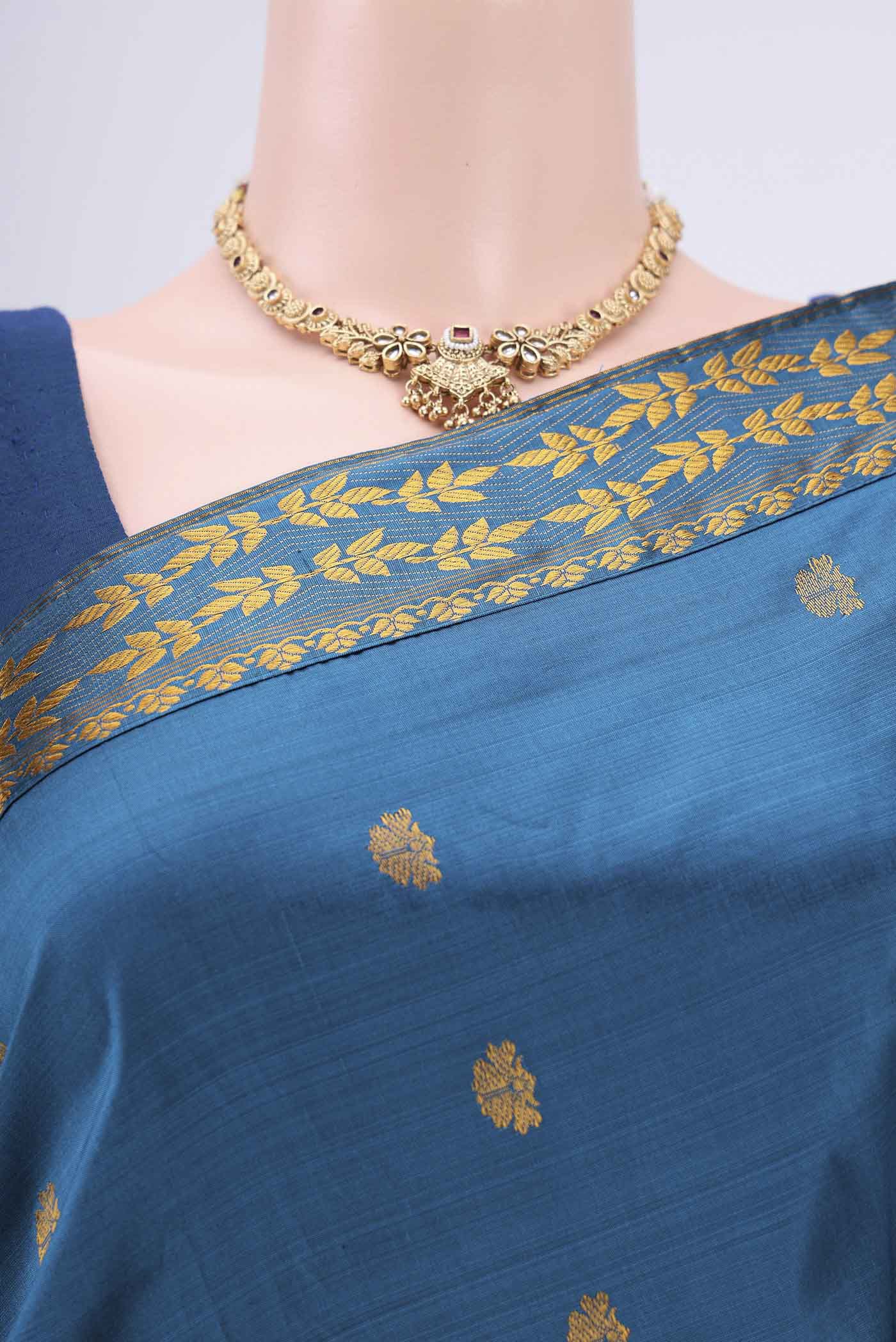 Blue Assam Silk Saree - Image 2
