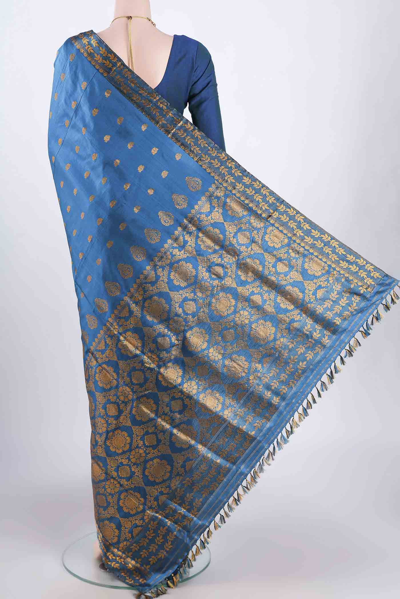 Blue Assam Silk Saree - Image 3