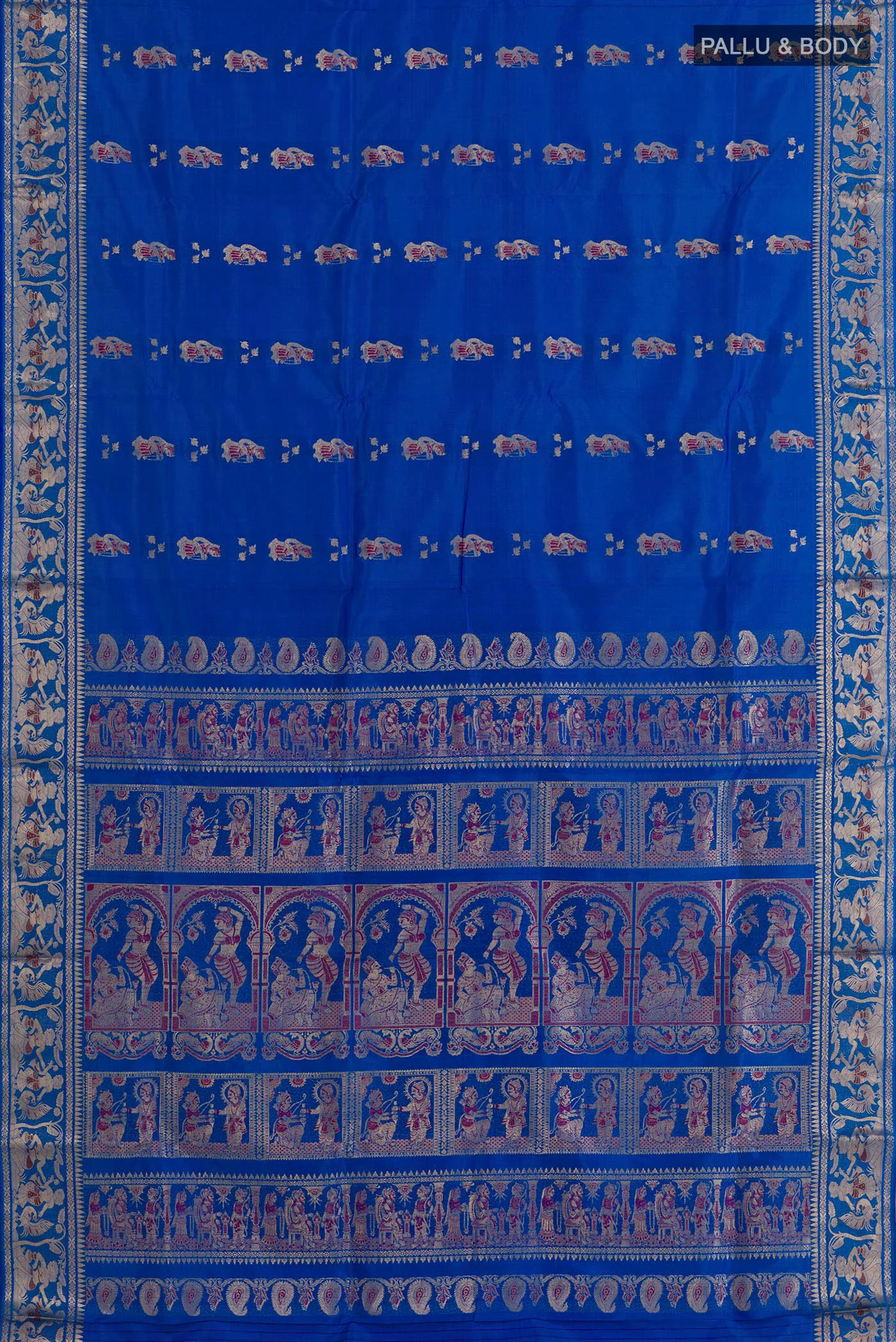 Royal Blue Baluchari Silk Saree - Image 3