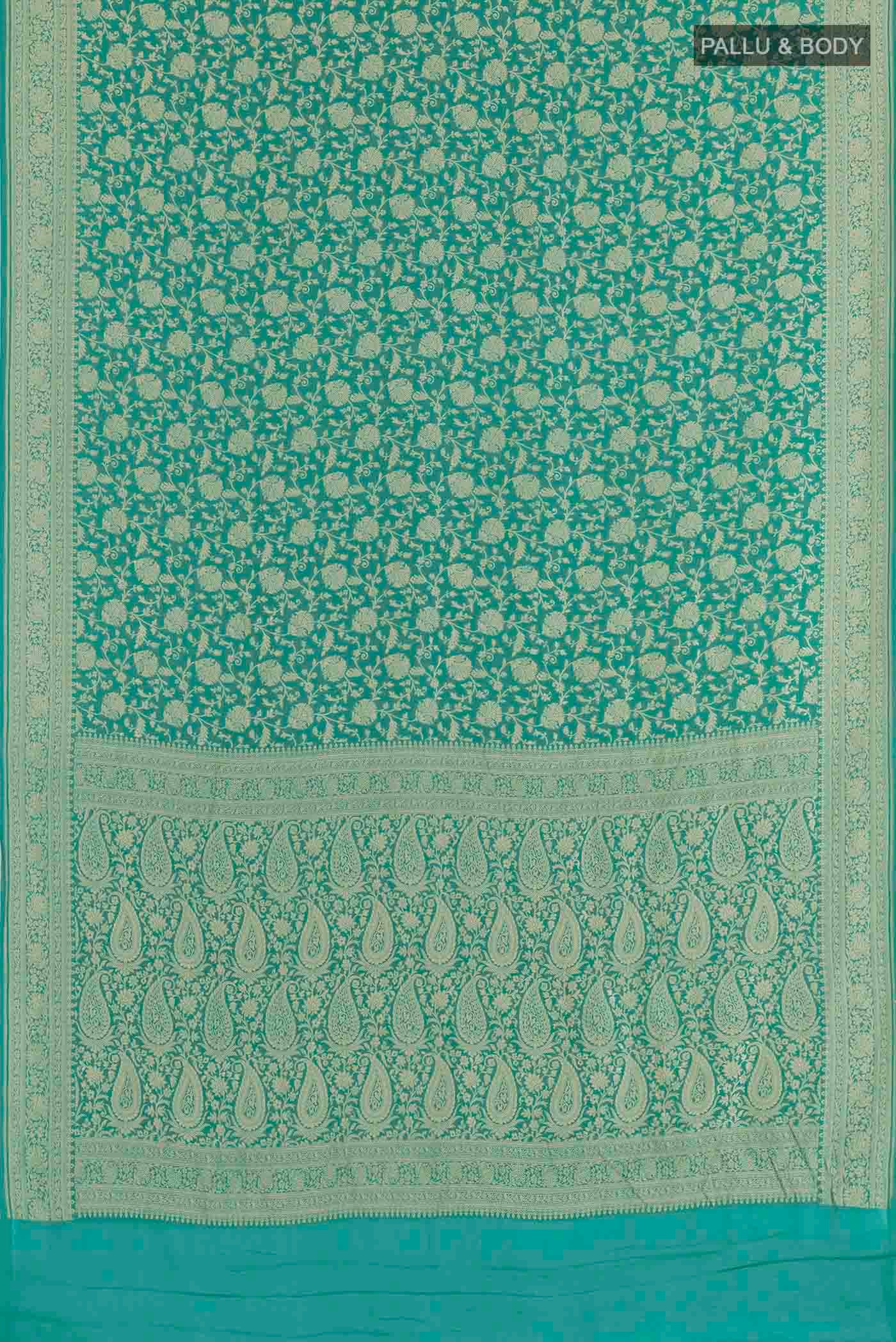 Turquoise Banarasi Georgette Saree - Image 3