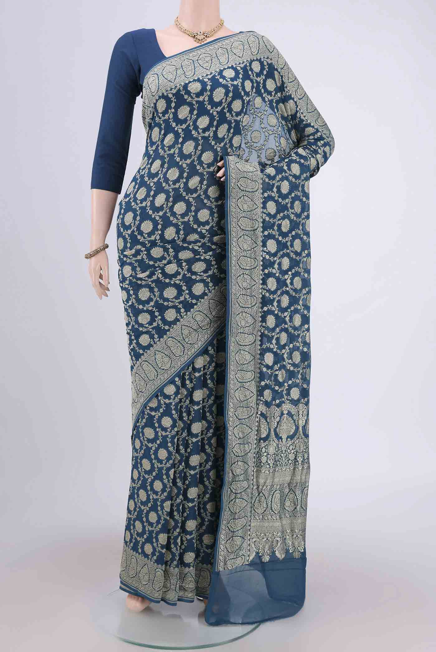Blue Banarasi Georgette Saree