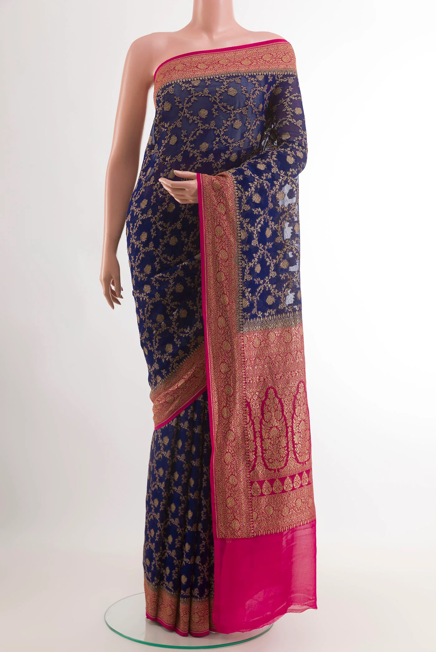 Navy Blue Banarasi Georgette Saree