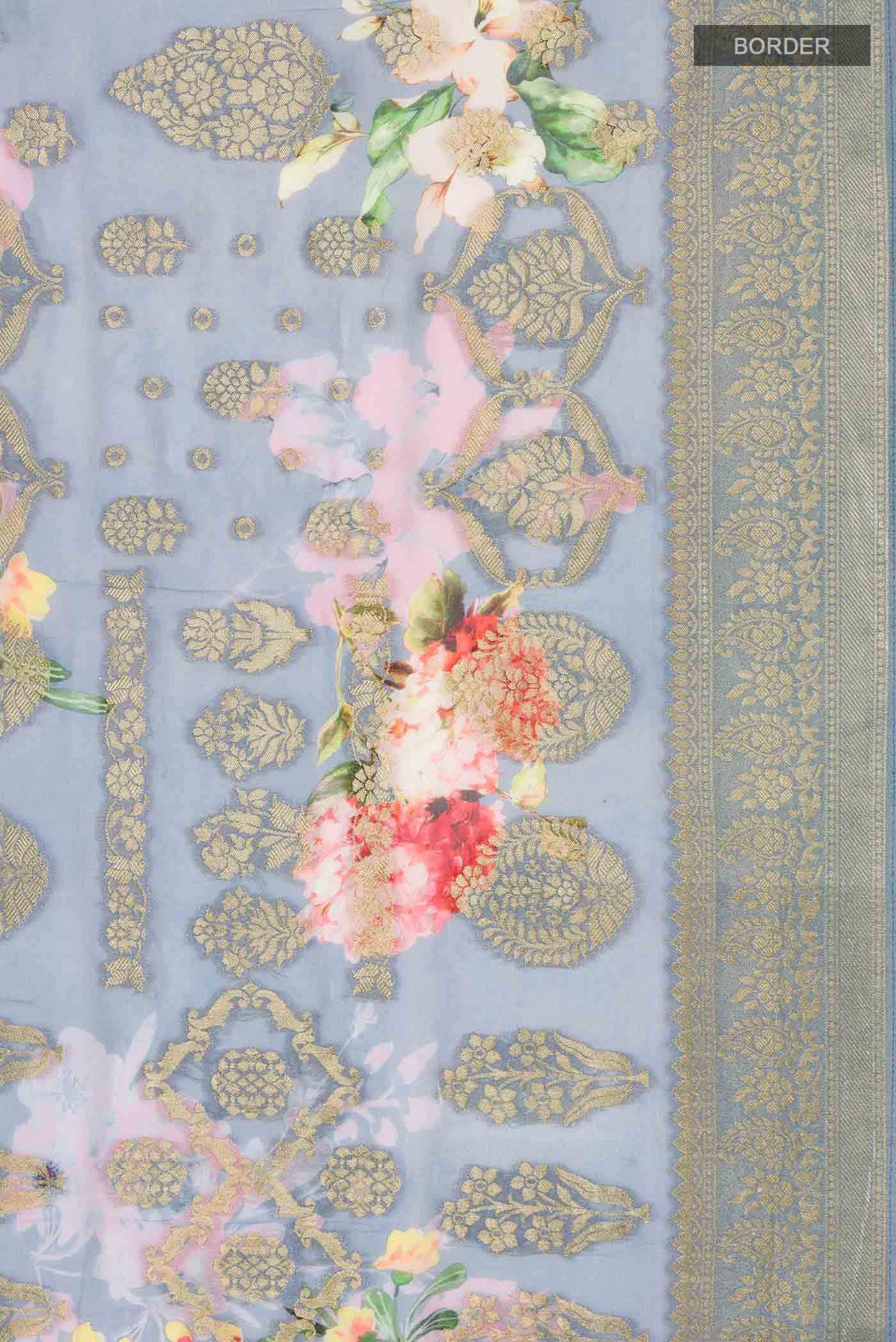 Blue Banarasi Georgette Saree - Image 4