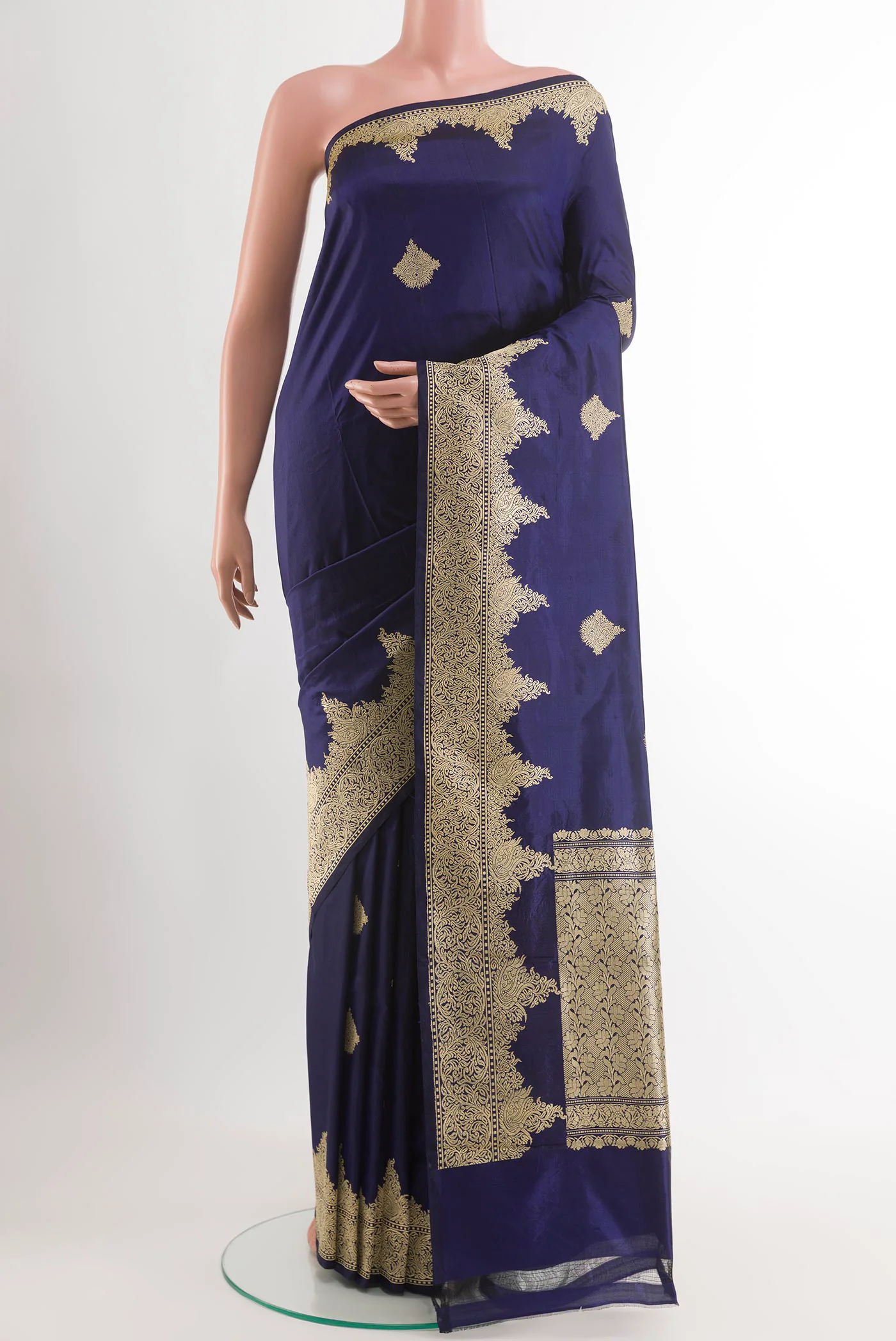 Navy Blue Banarasi Katan Silk Saree