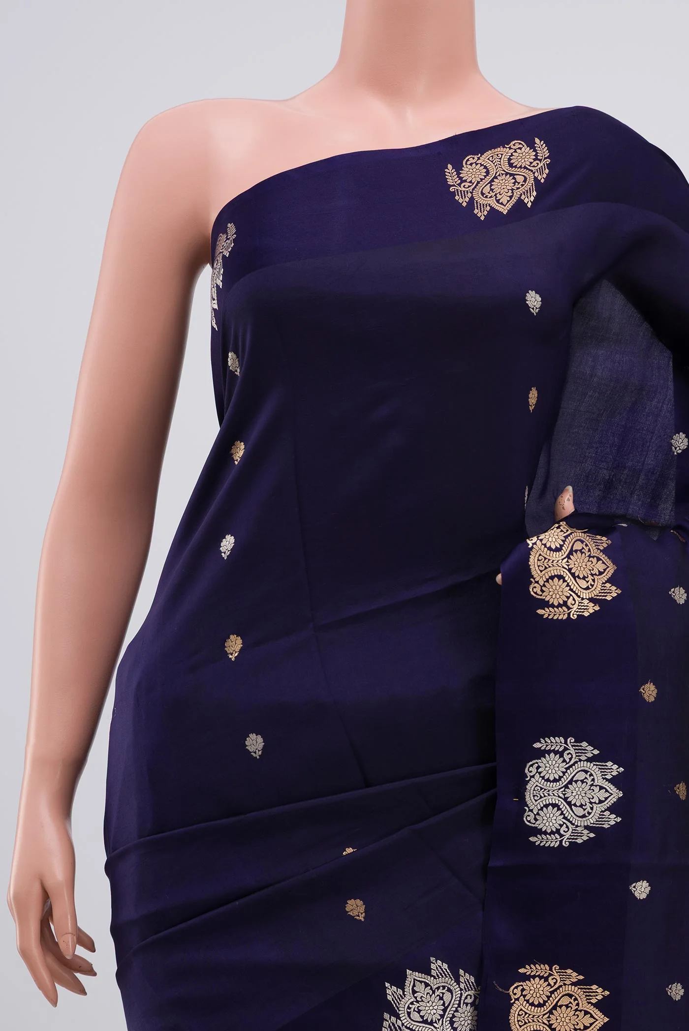 Navy Blue Banarasi Katan Silk Saree - Image 2