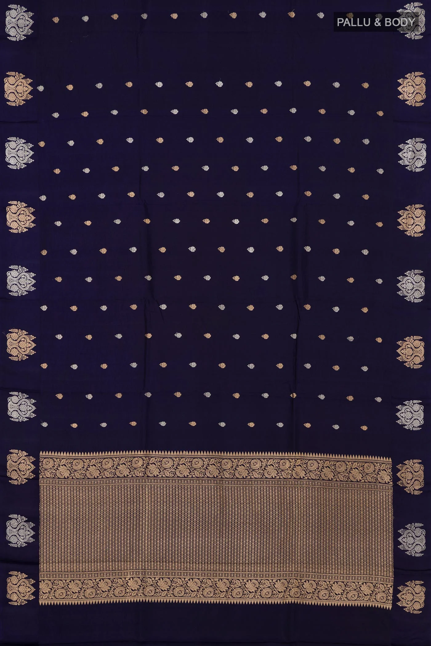 Navy Blue Banarasi Katan Silk Saree - Image 5