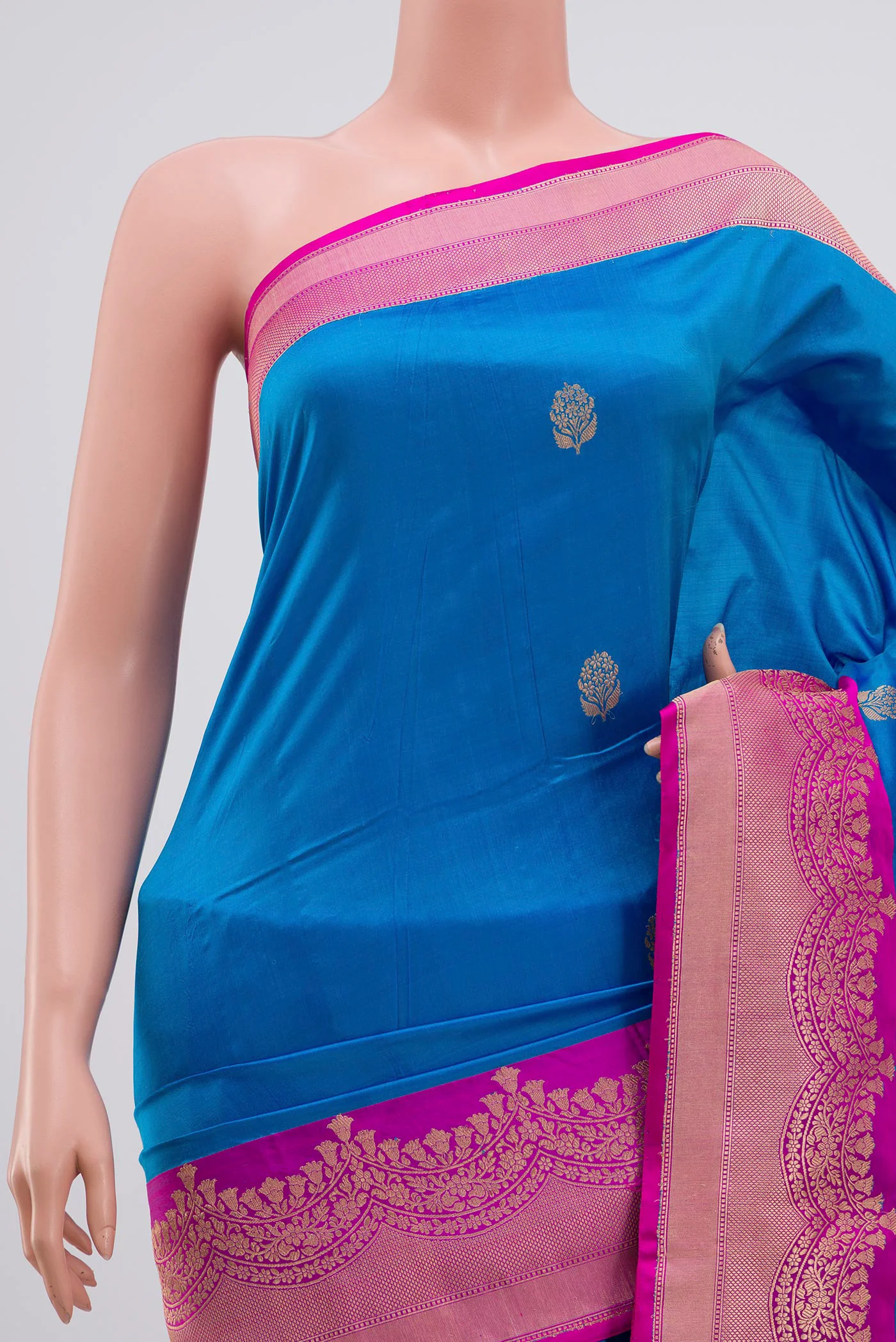 Blue Banarasi Katan Silk Saree - Image 2