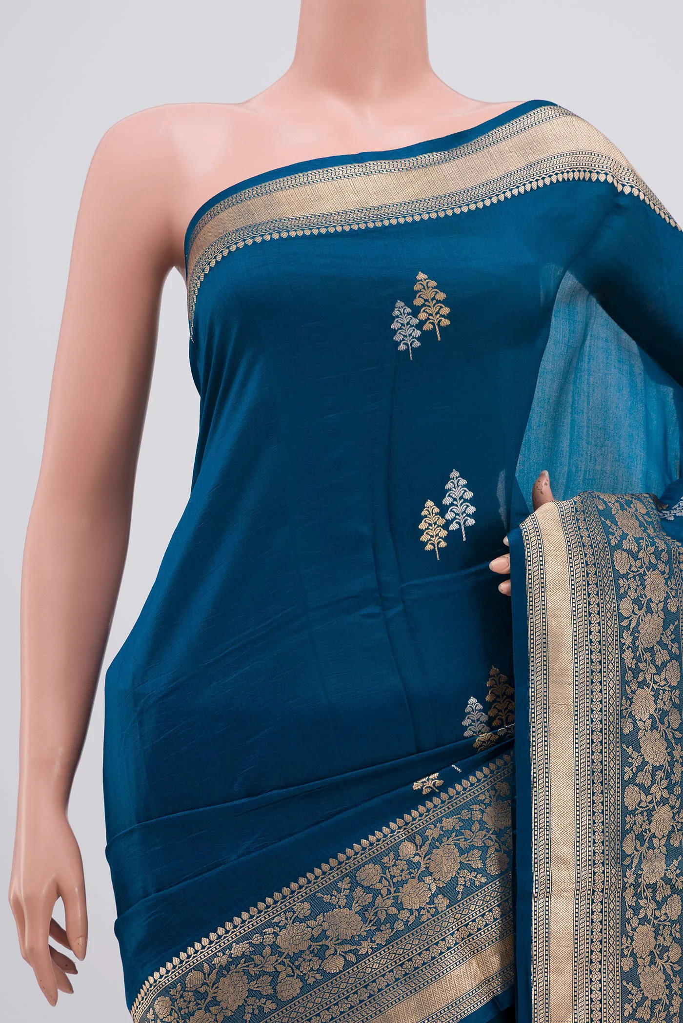 Blue Banarasi Katan Silk Saree - Image 2