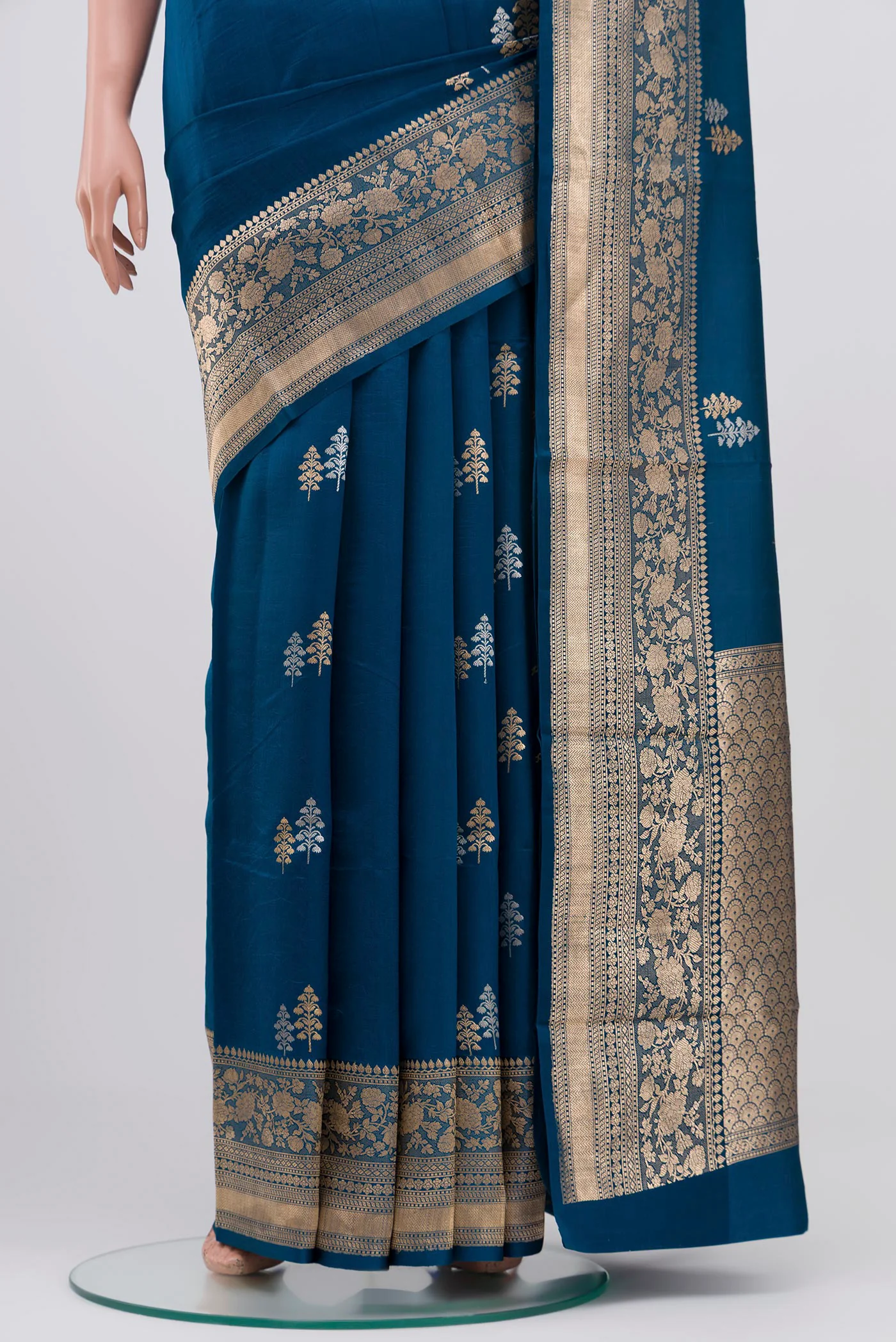 Blue Banarasi Katan Silk Saree - Image 3